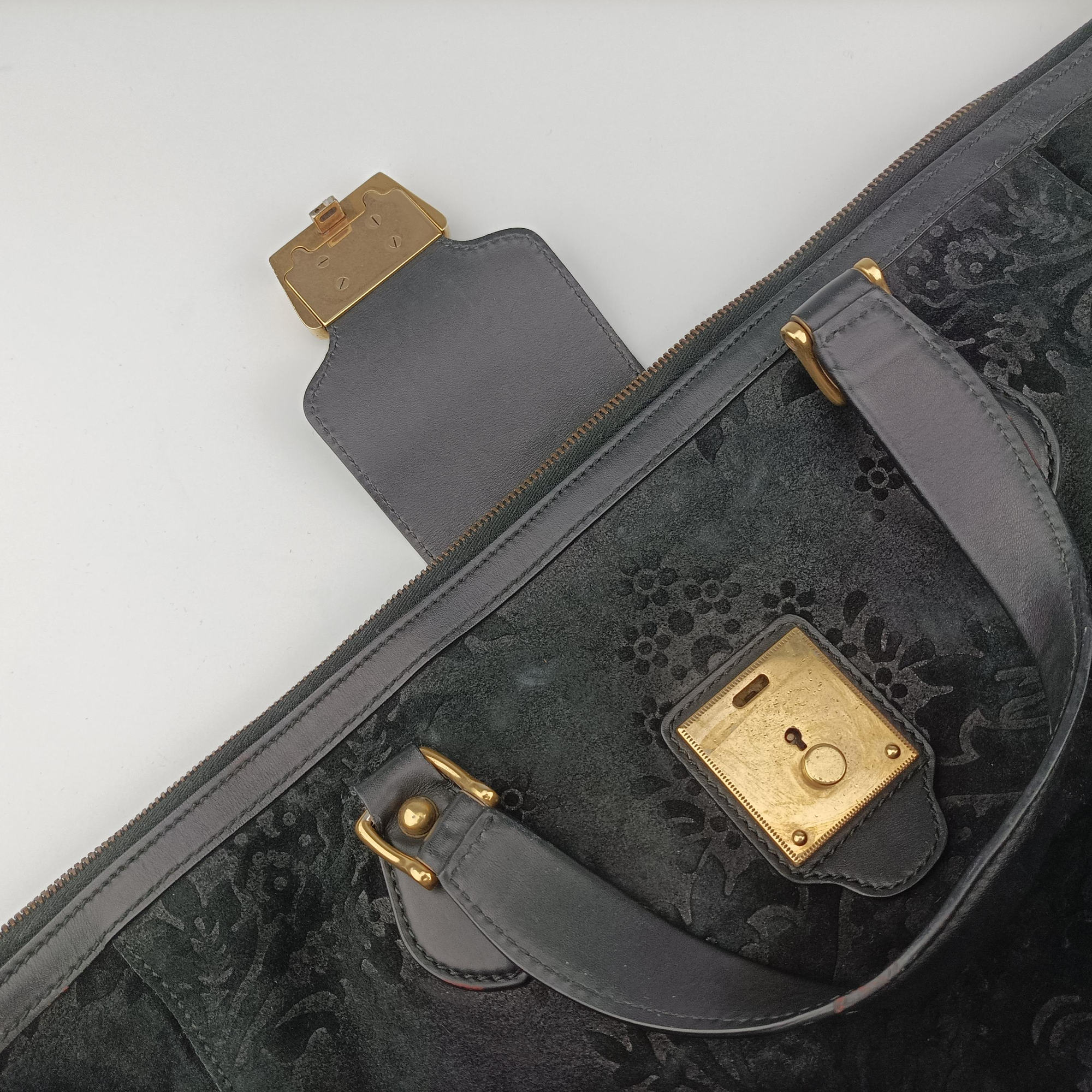 Vintage Gucci Goldmark Top Handle Black Suede 303891 handbag | stylenewstar