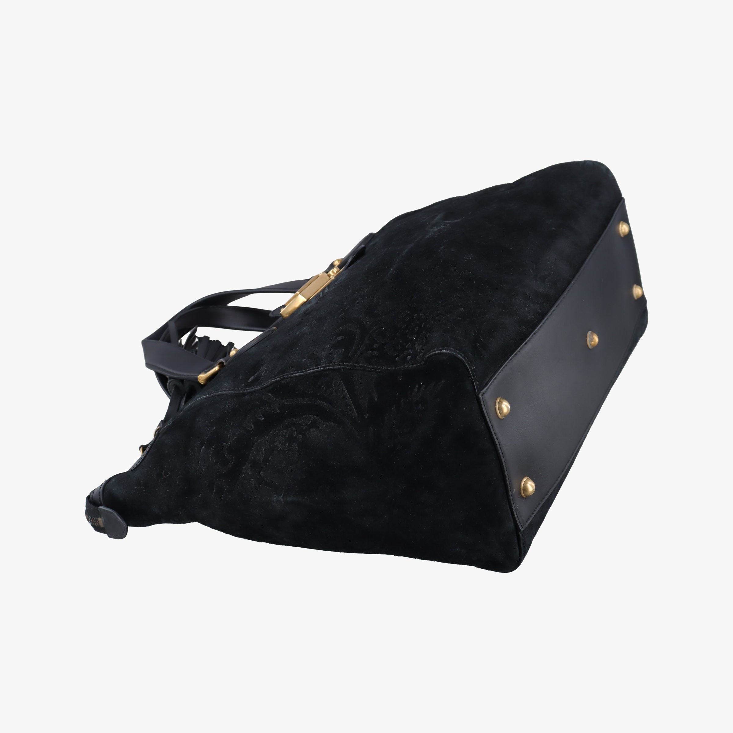 Vintage Gucci Goldmark Top Handle Black Suede 303891 handbag | stylenewstar