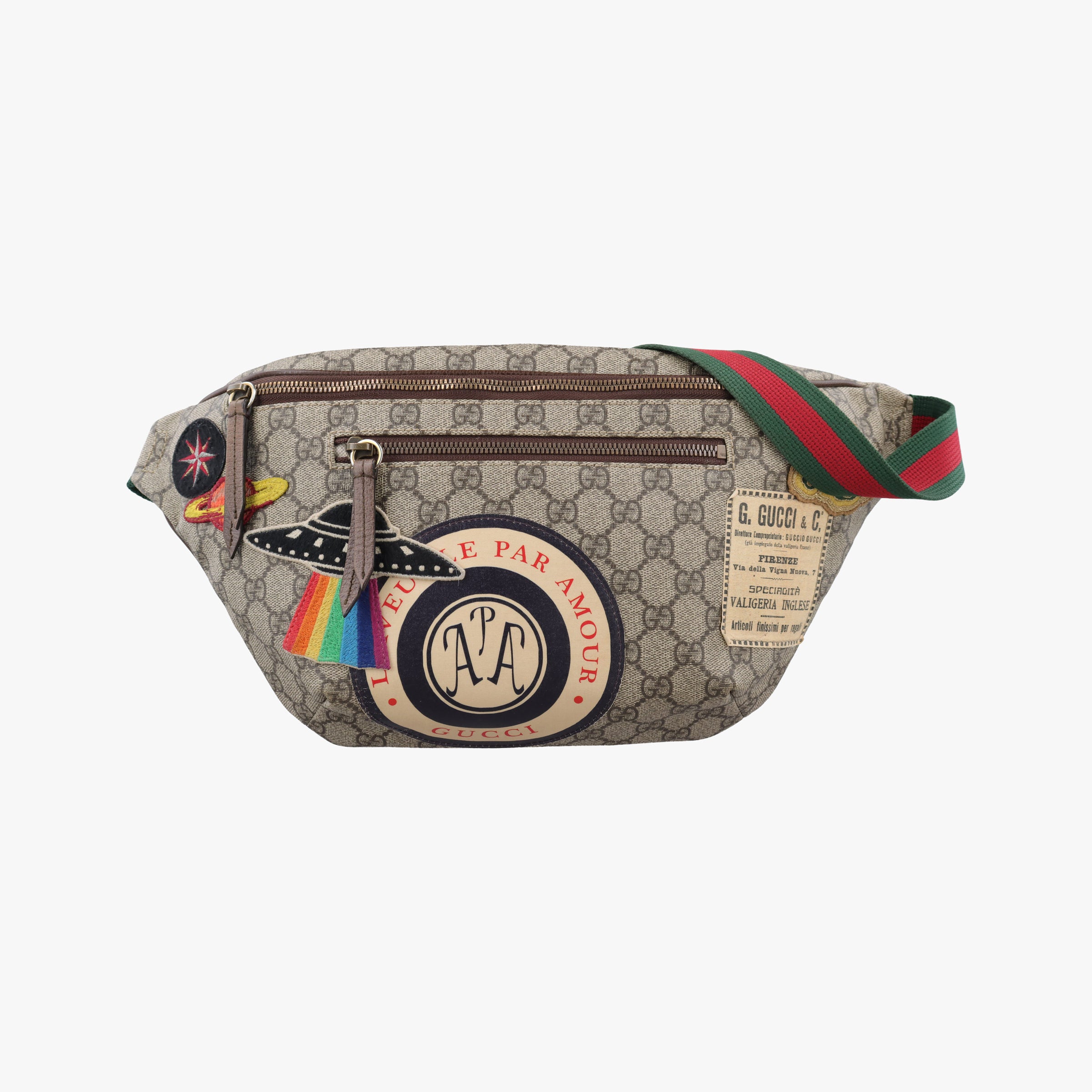 Pre-owned Gucci GG Supreme Courrier beige×Multi PVC coated canvas 529711 bum bag/waist bag | stylenewstar