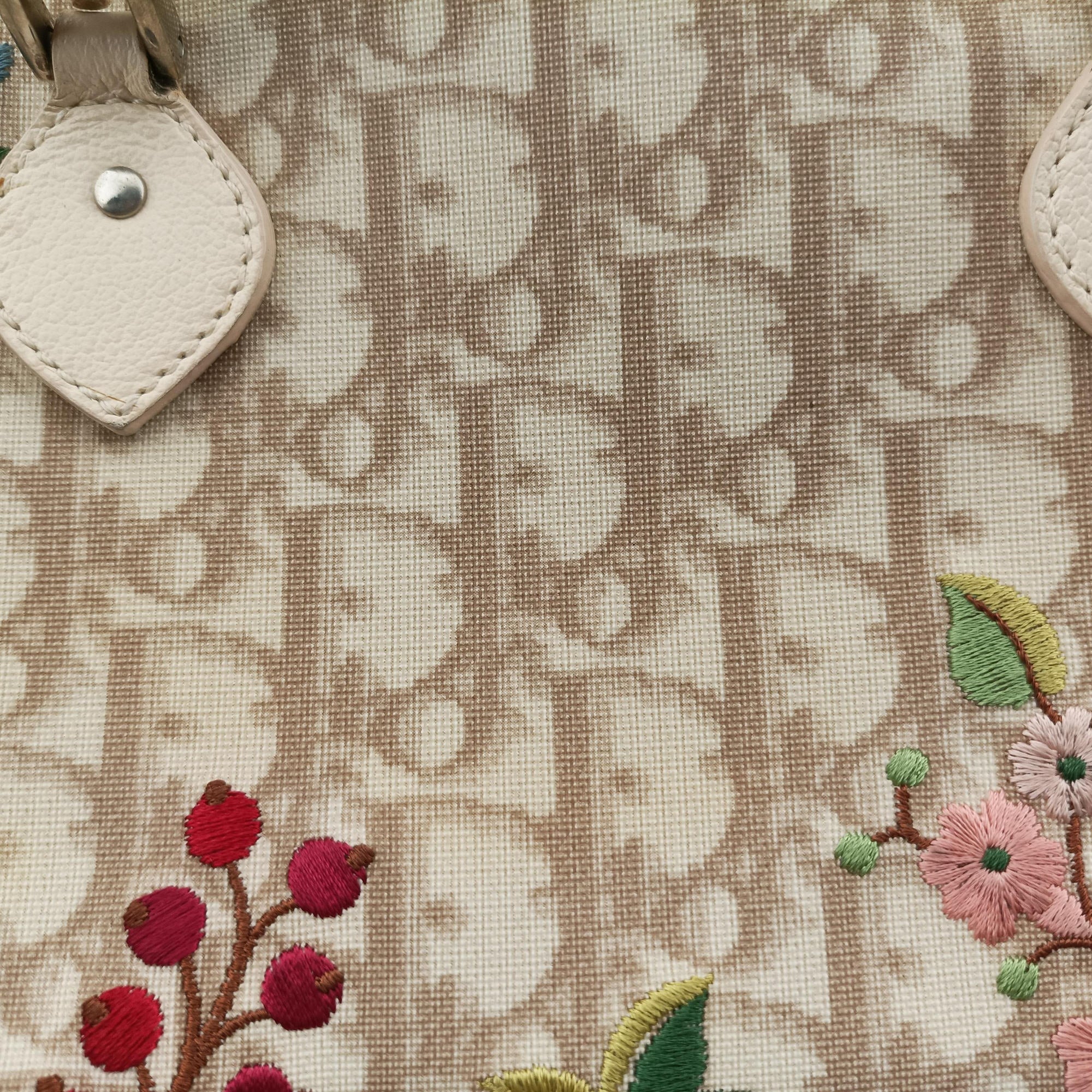 Pre-owned Christian Dior Trotter Boston Beige PVC Coated Canvas Floral Embroidery  handbag | stylenewstar