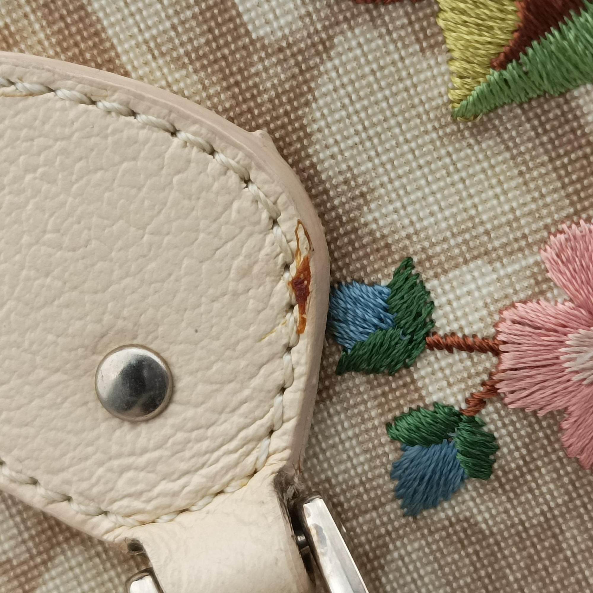 Pre-owned Christian Dior Trotter Boston Beige PVC Coated Canvas Floral Embroidery  handbag | stylenewstar