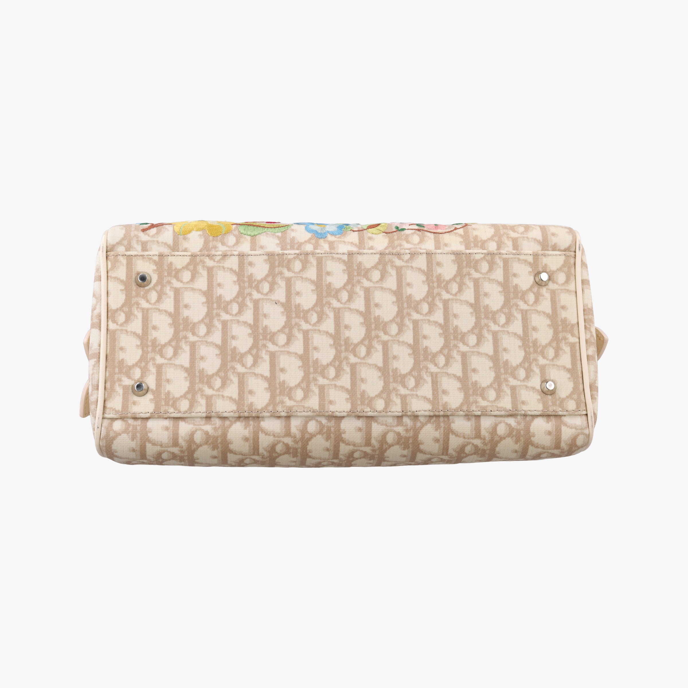 Pre-owned Christian Dior Trotter Boston Beige PVC Coated Canvas Floral Embroidery  handbag | stylenewstar