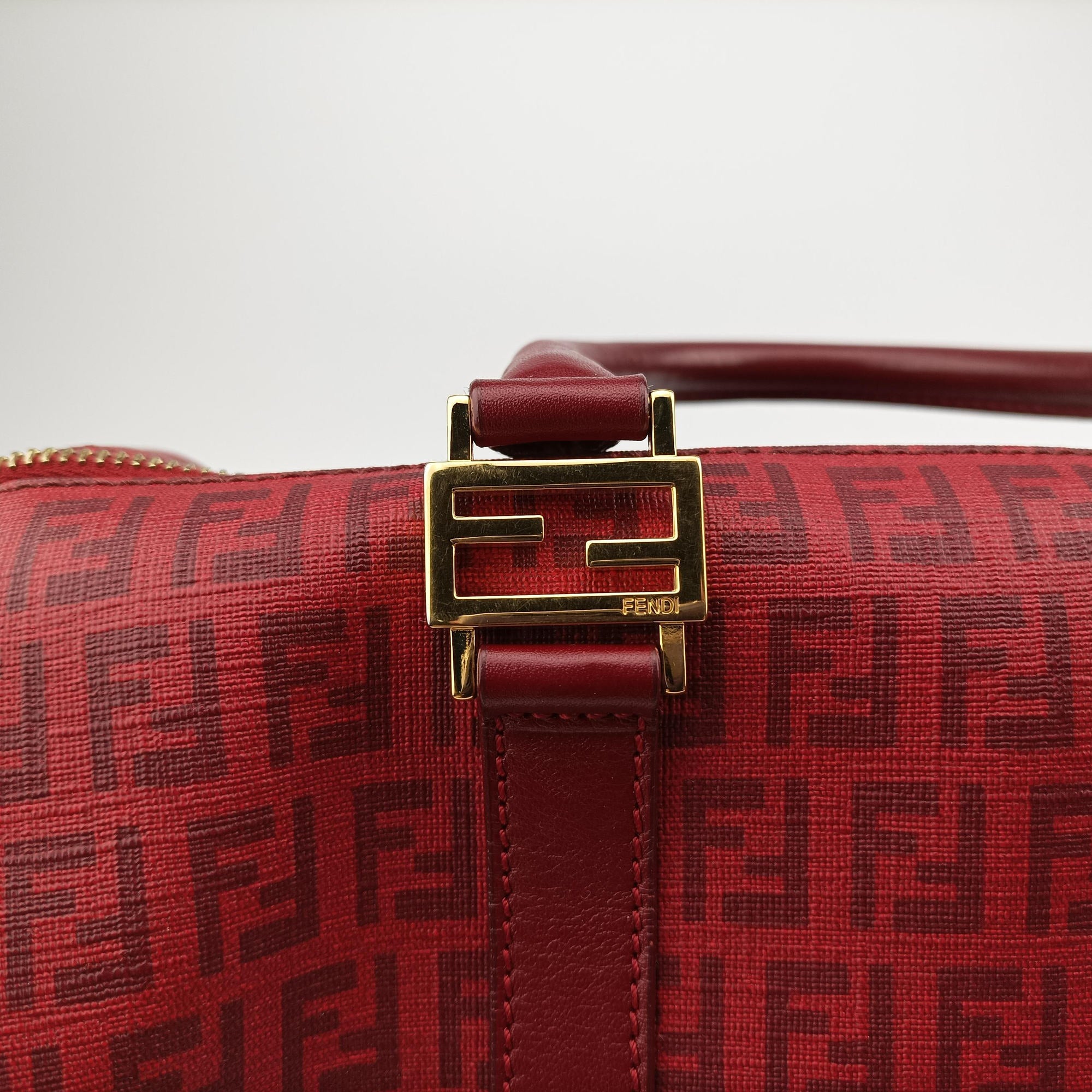 Pre-owned Fendi Zucchino Red PVC coated canvas 8BL098 handbag | stylenewstar