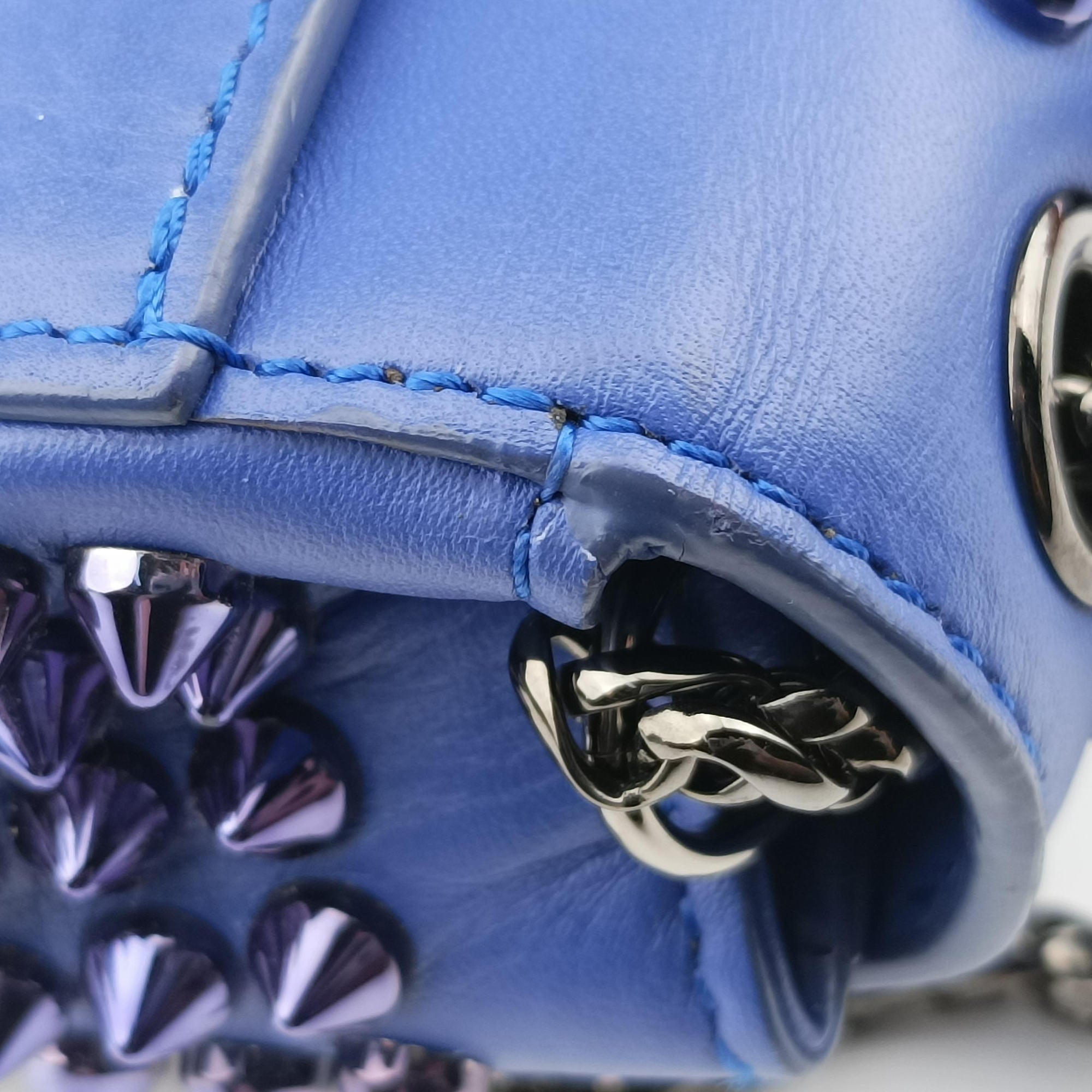Vintage Christian Louboutin Sweet Charity Scarabe Spike Blue Leather  shoulderbag | stylenewstar