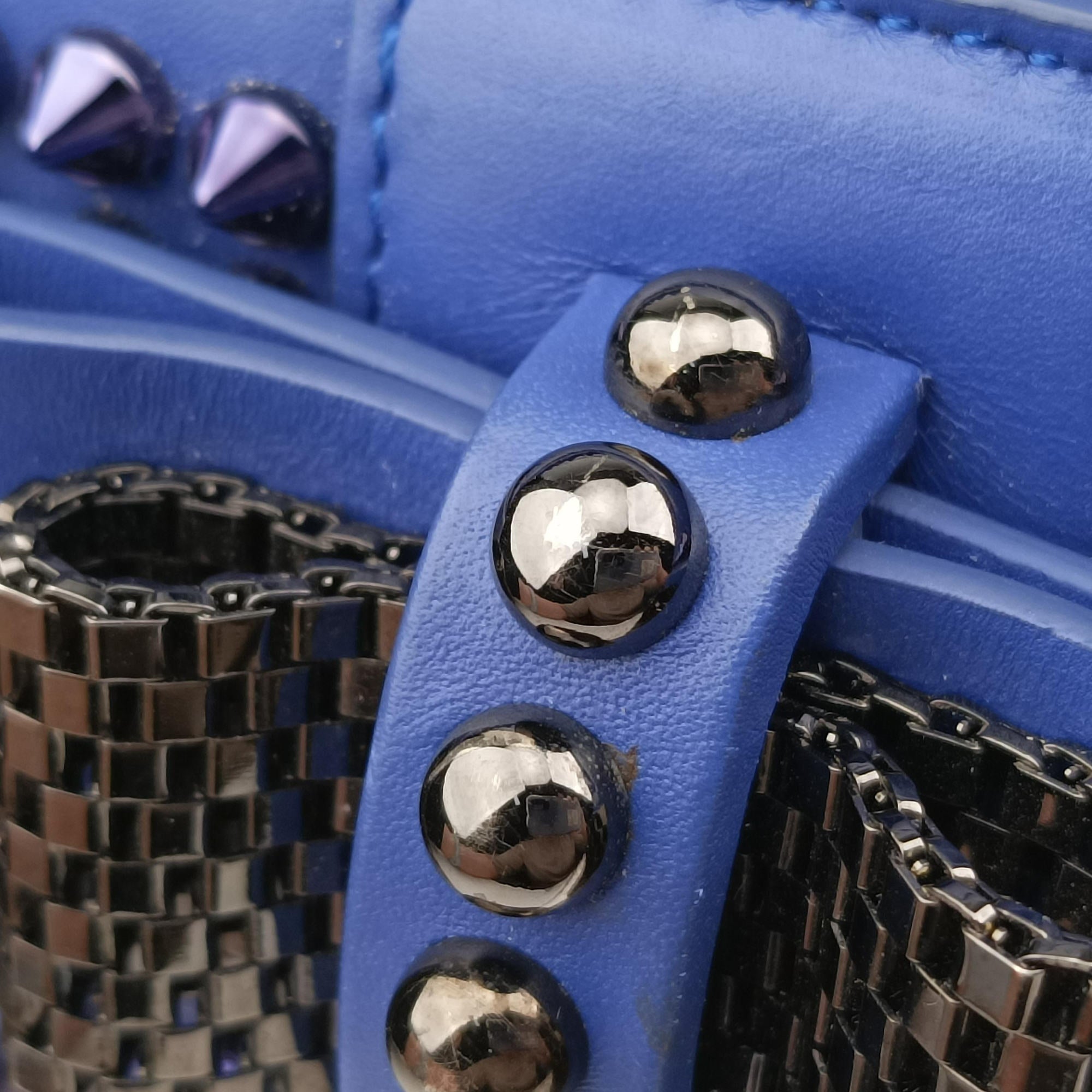 Vintage Christian Louboutin Sweet Charity Scarabe Spike Blue Leather  shoulderbag | stylenewstar