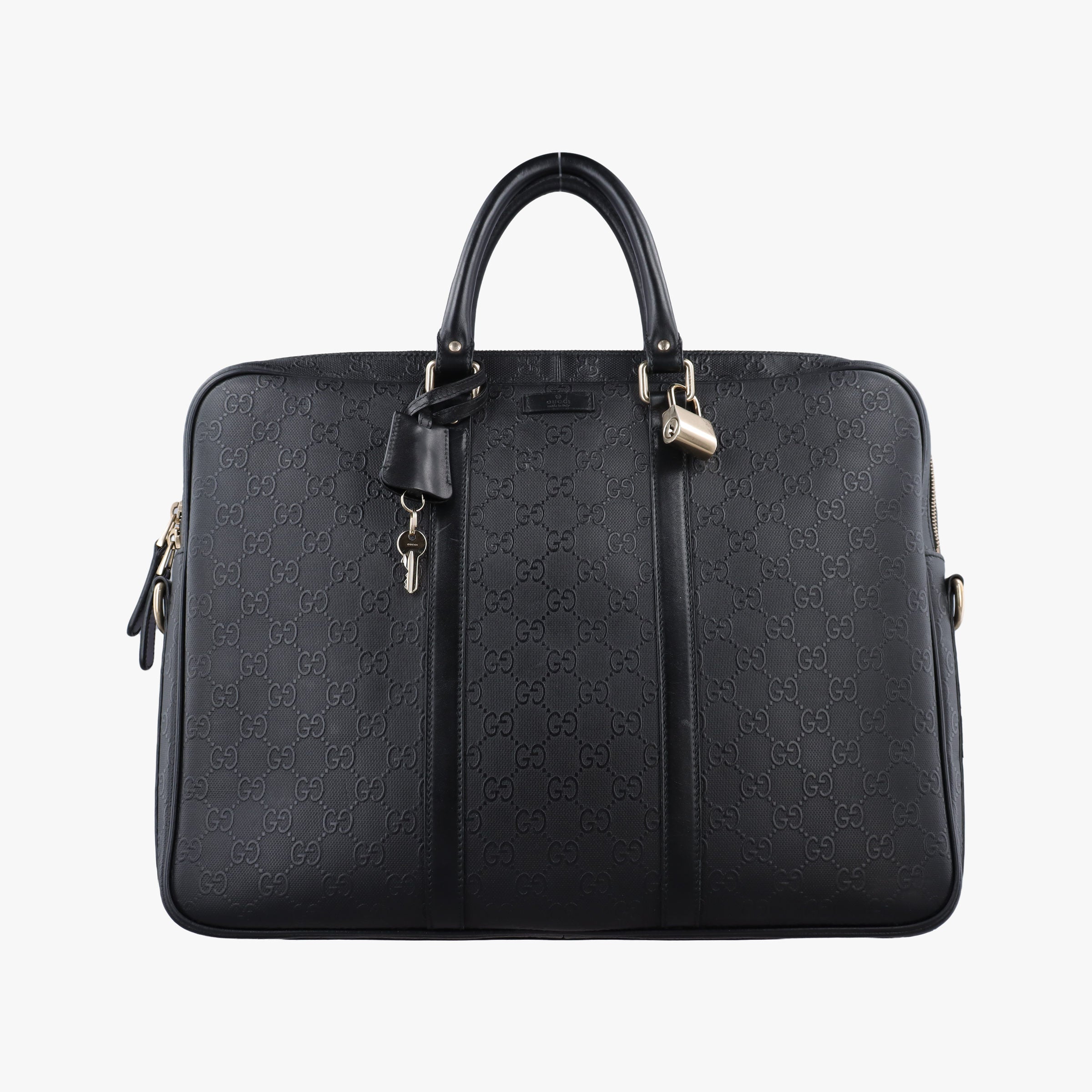 Pre-owned Gucci Guccissima Briefcase Black Leather 208463 handbag | stylenewstar