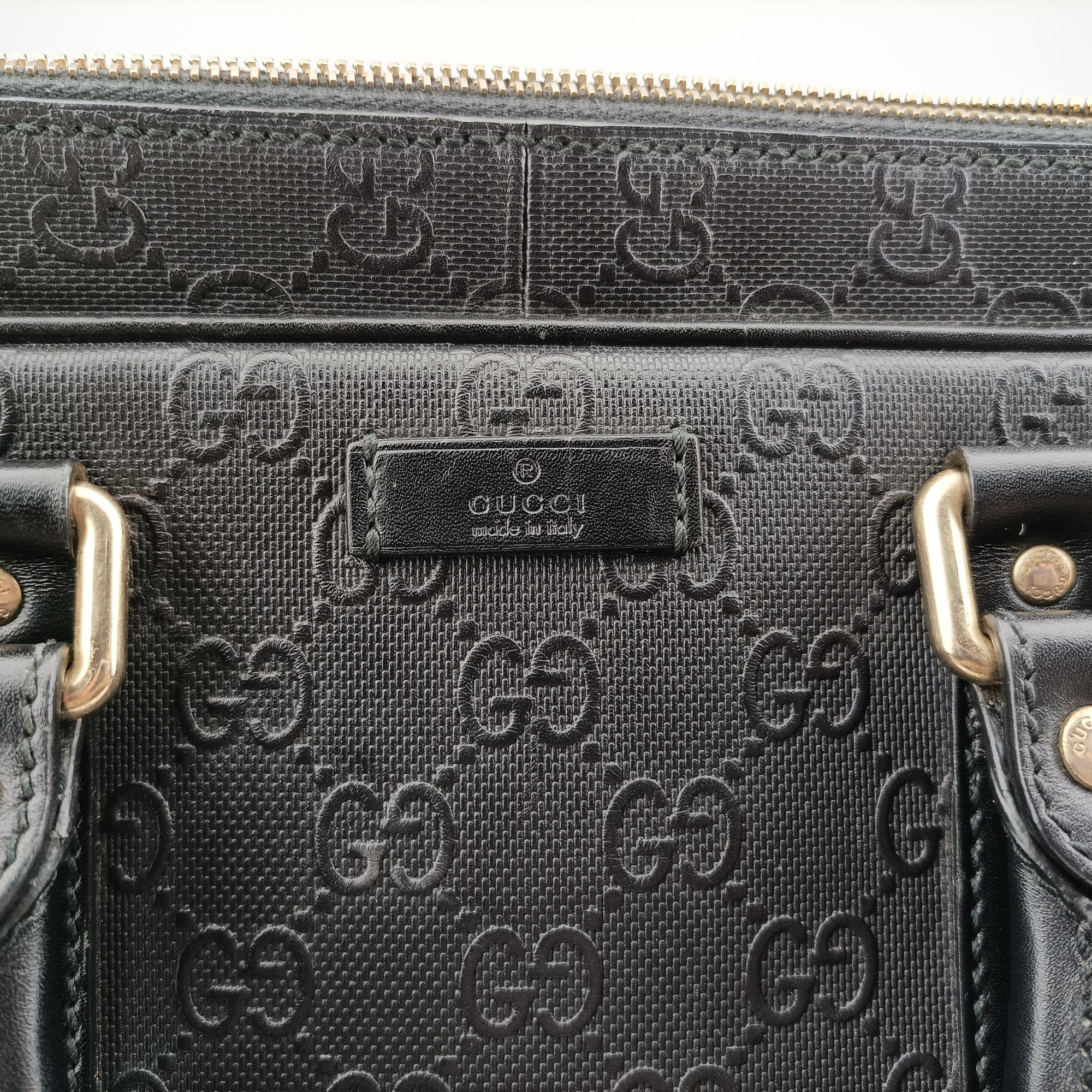 Pre-owned Gucci Guccissima Briefcase Black Leather 208463 handbag | stylenewstar
