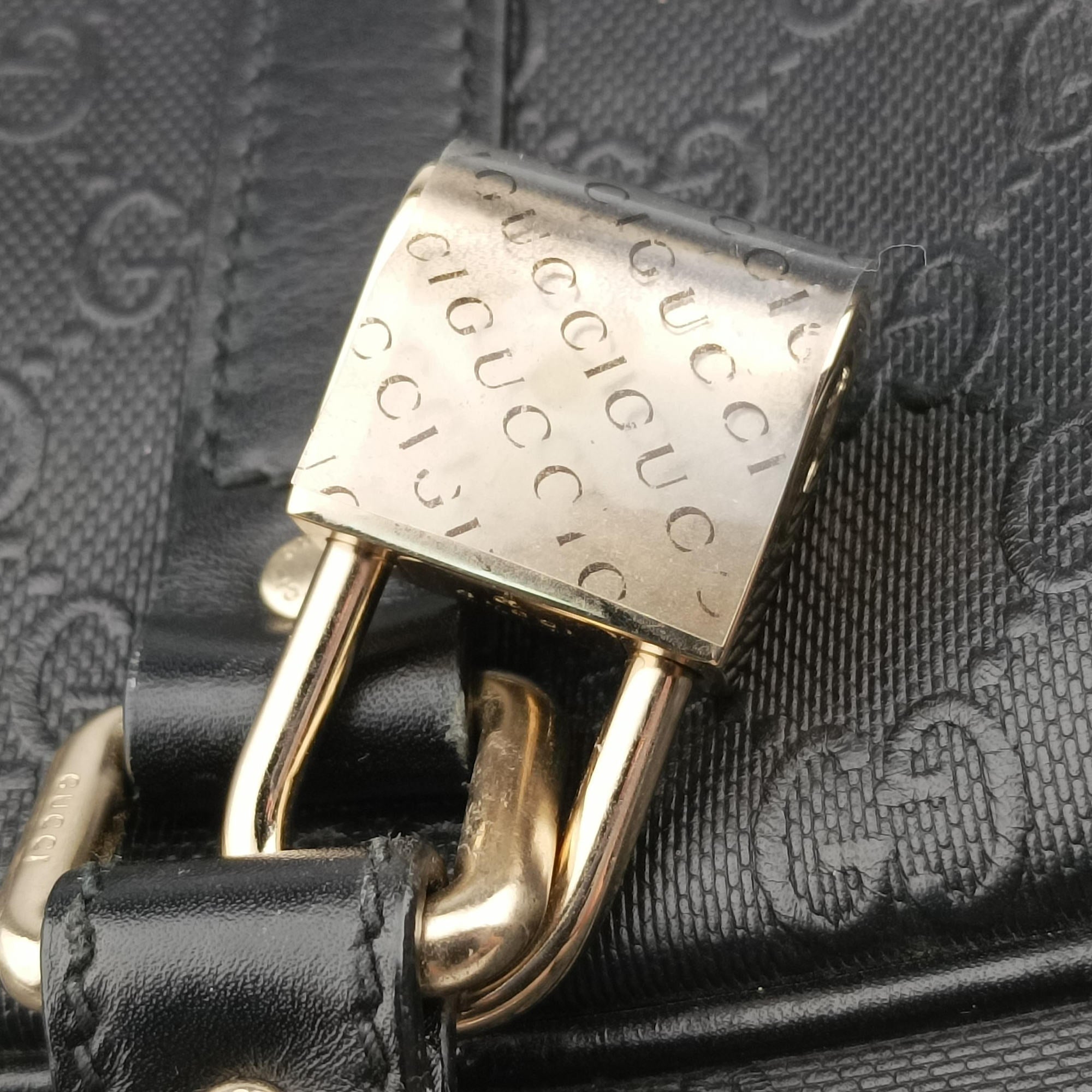 Pre-owned Gucci Guccissima Briefcase Black Leather 208463 handbag | stylenewstar