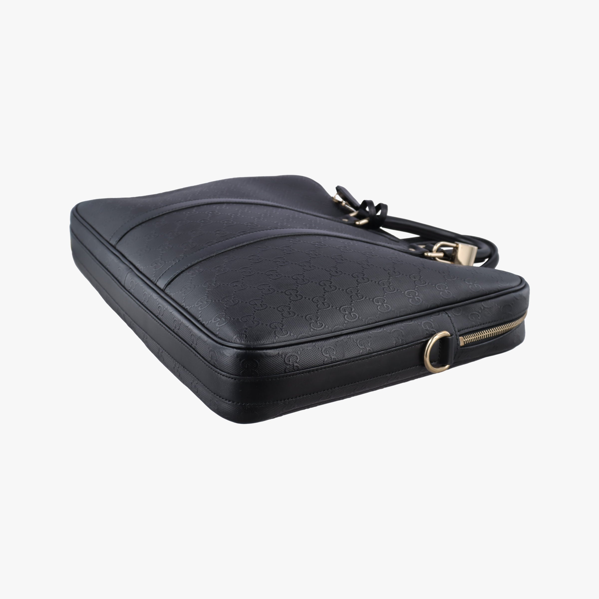 Pre-owned Gucci Guccissima Briefcase Black Leather 208463 handbag | stylenewstar