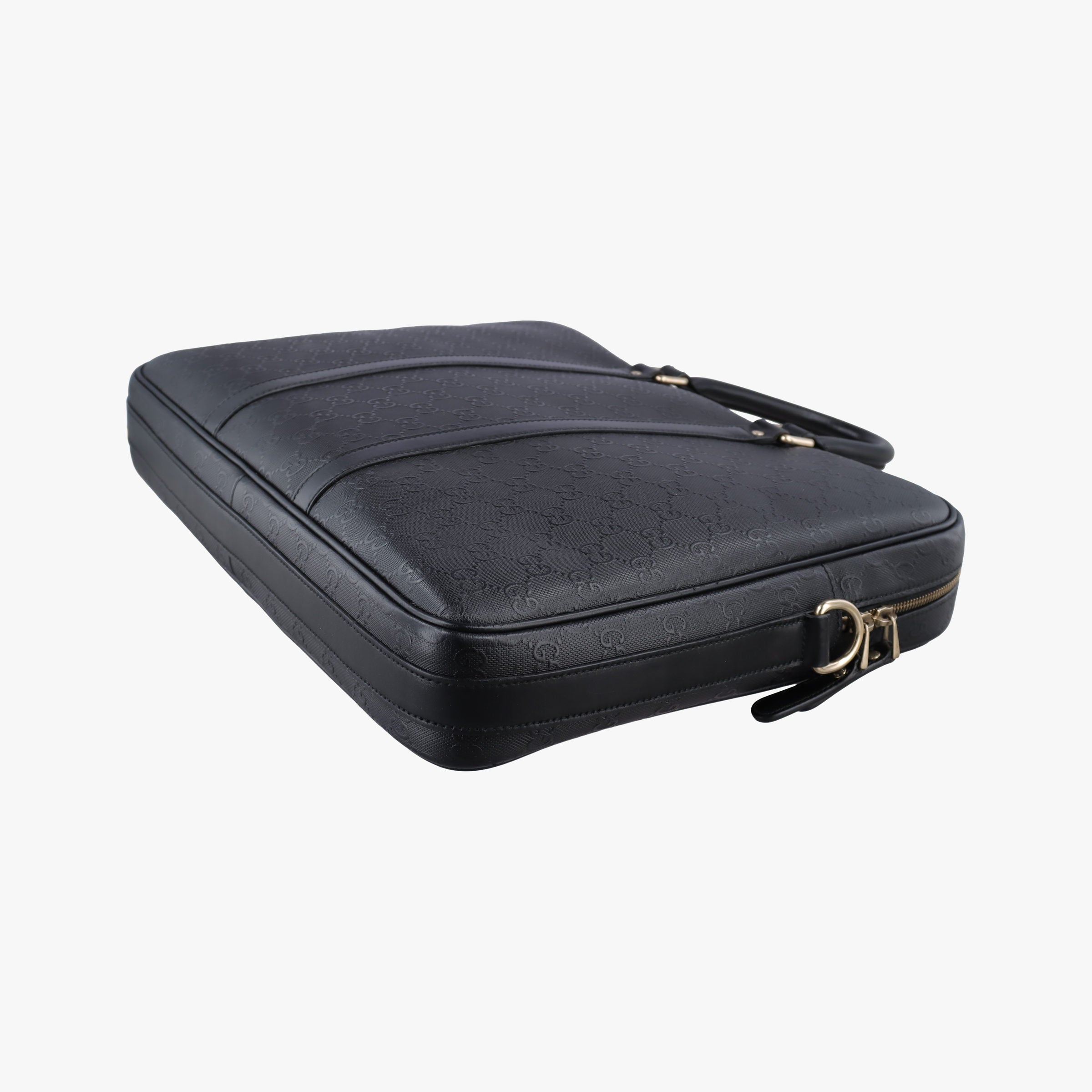 Pre-owned Gucci Guccissima Briefcase Black Leather 208463 handbag | stylenewstar