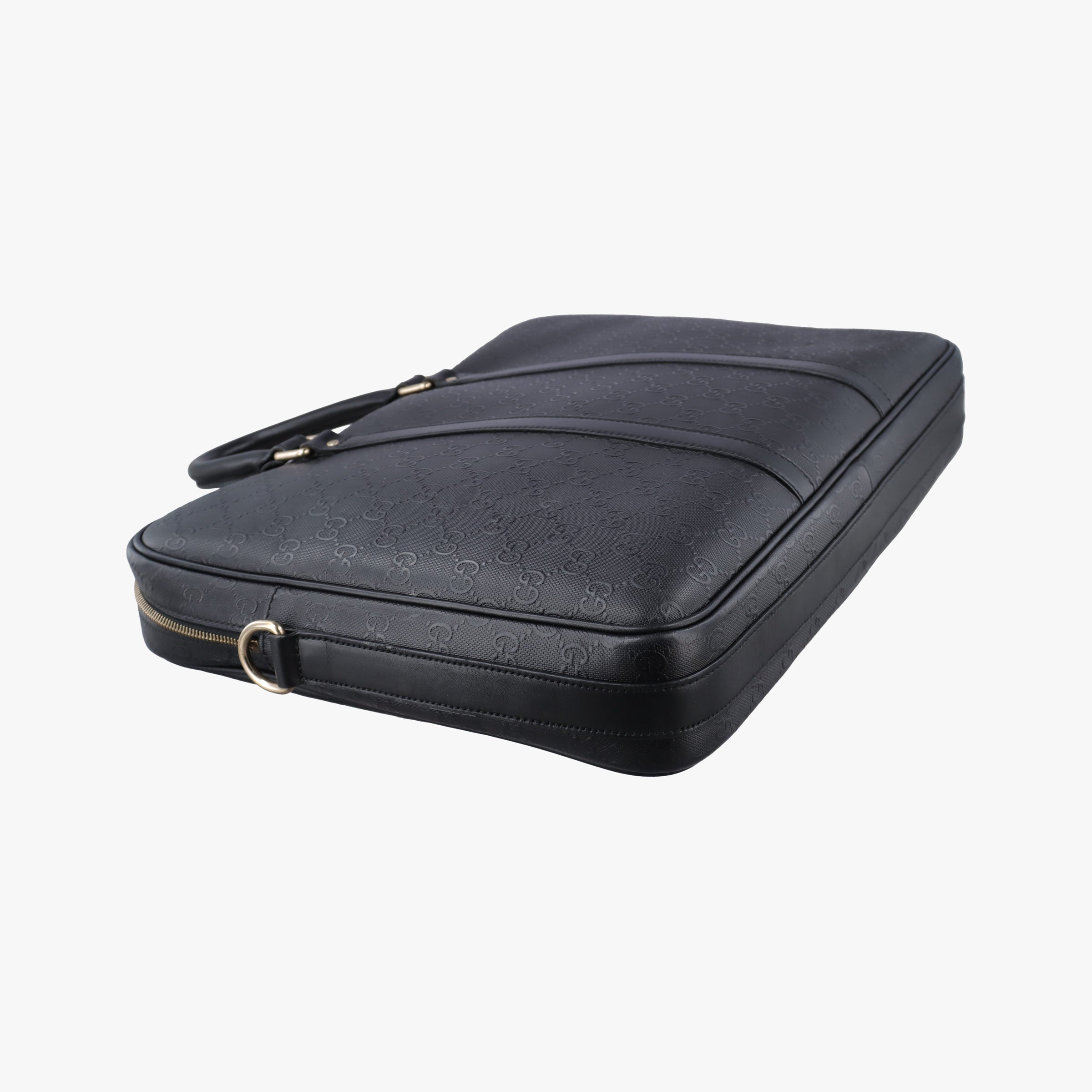 Pre-owned Gucci Guccissima Briefcase Black Leather 208463 handbag | stylenewstar