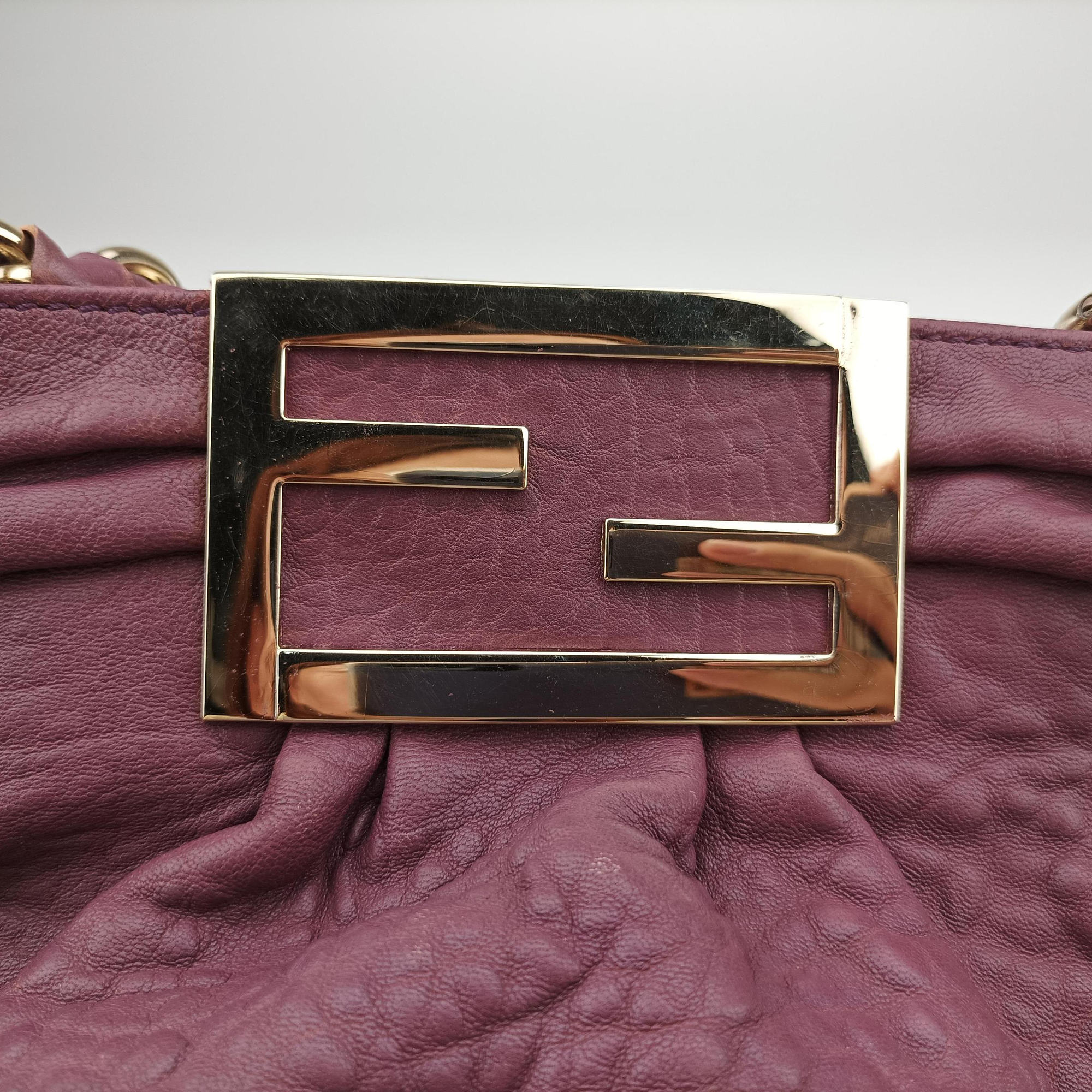 Pre-owned Fendi Mia Purple Leather 8BR615 shoulderbag | stylenewstar