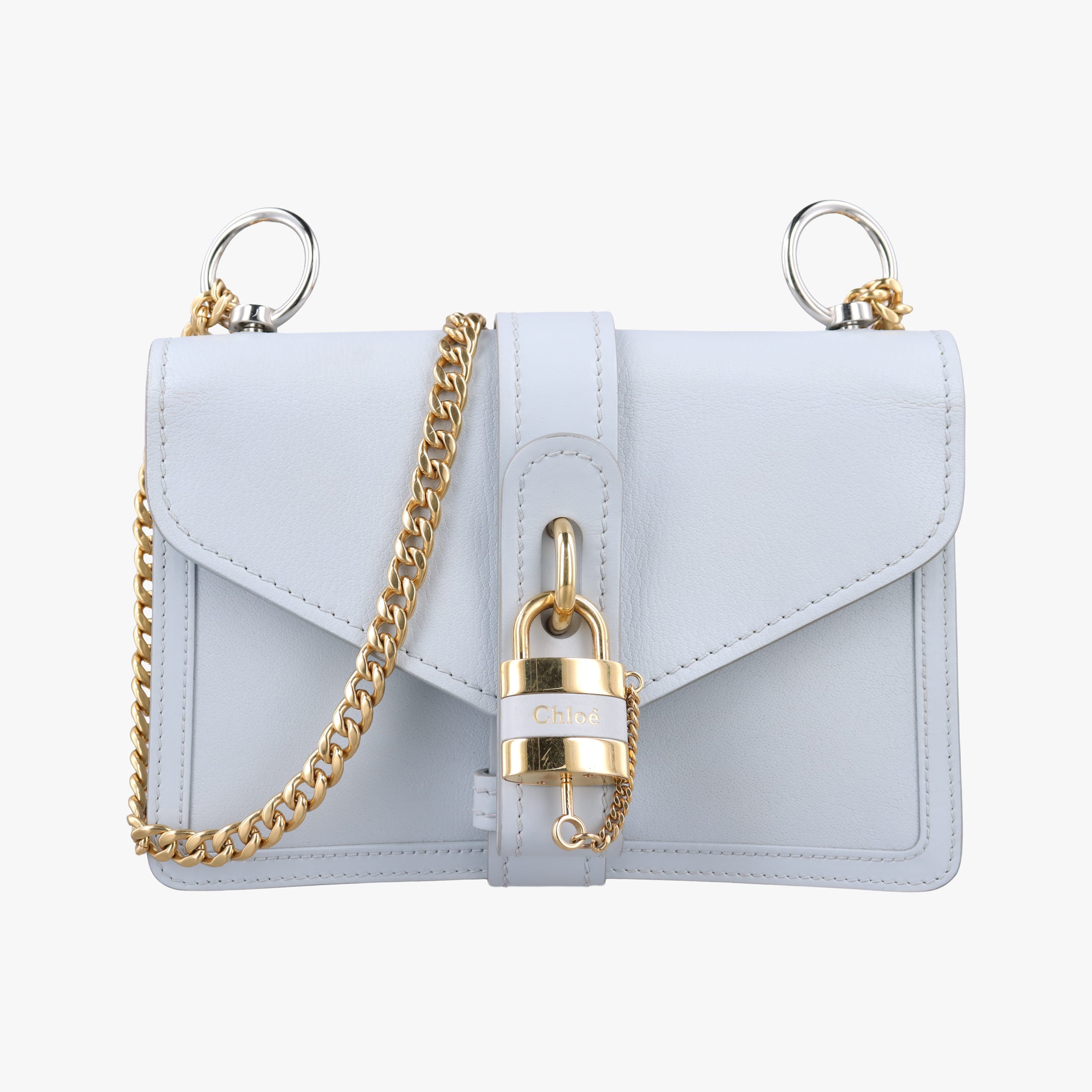 Pre-owned Chloe Abbey Chain Mini Light Blue Leather  shoulderbag | stylenewstar