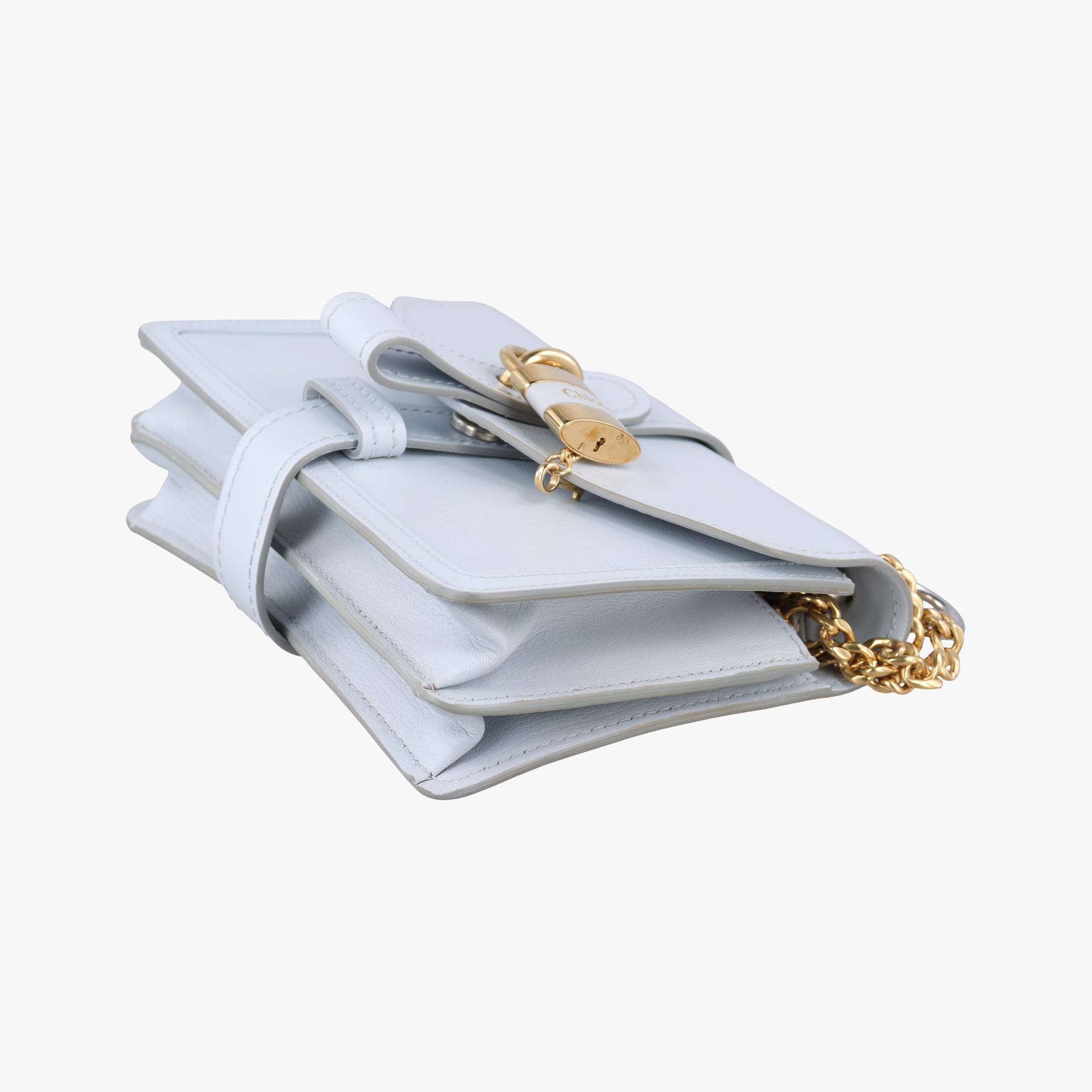 Pre-owned Chloe Abbey Chain Mini Light Blue Leather  shoulderbag | stylenewstar