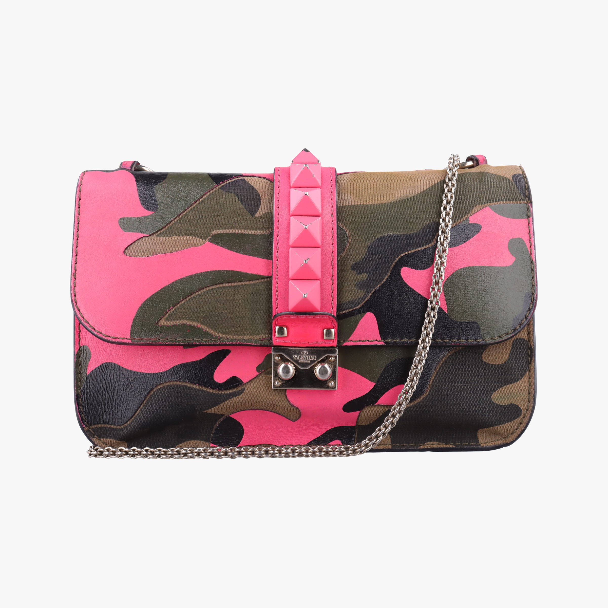 Secondhand Valentino Rockstud Glam Lock Multicolour canvas× leather  shoulderbag | stylenewstar