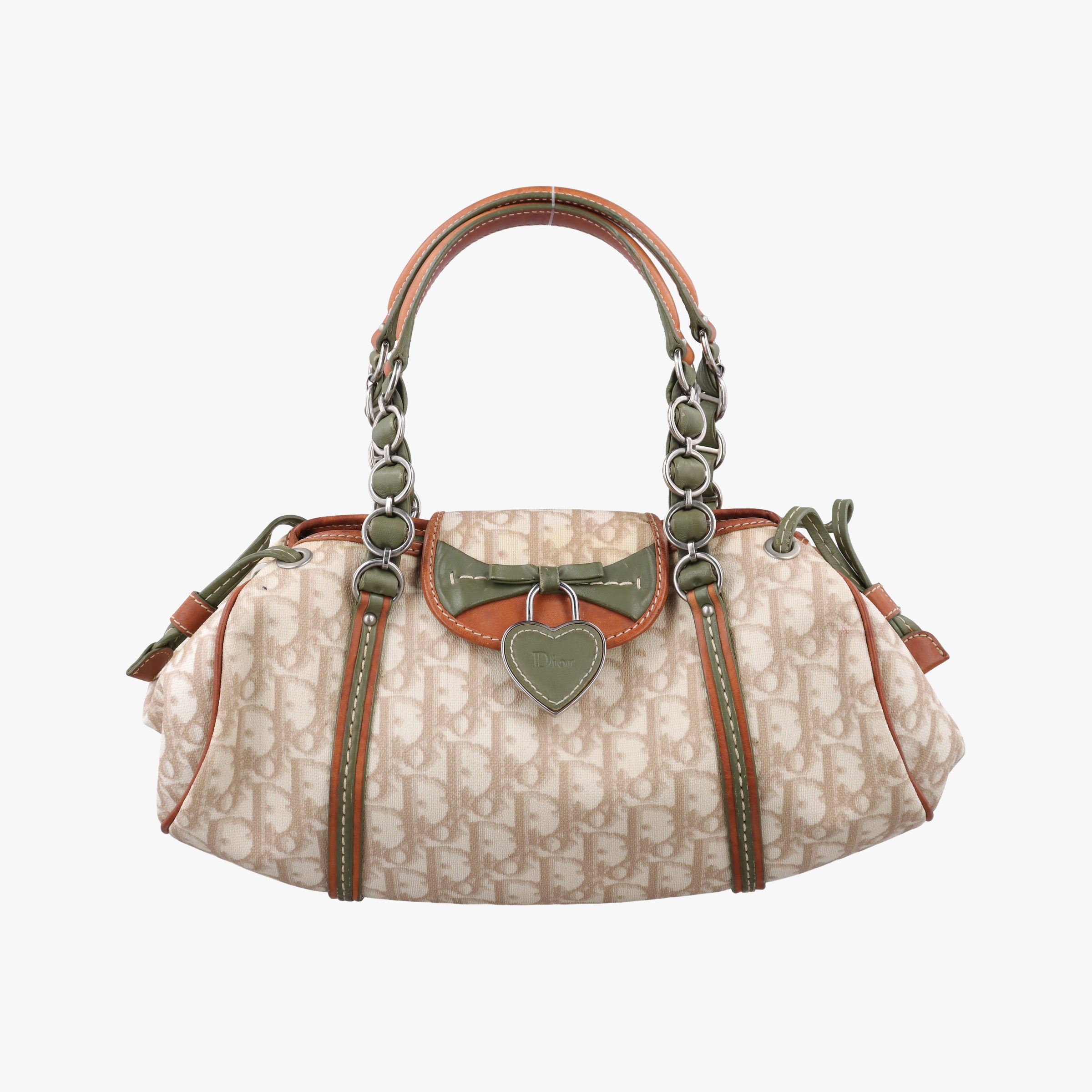 Secondhand Christian Dior Romantique Trotter Beige x White x Greenx Brown PVC Coated Canvas x leather  shoulderbag | stylenewstar
