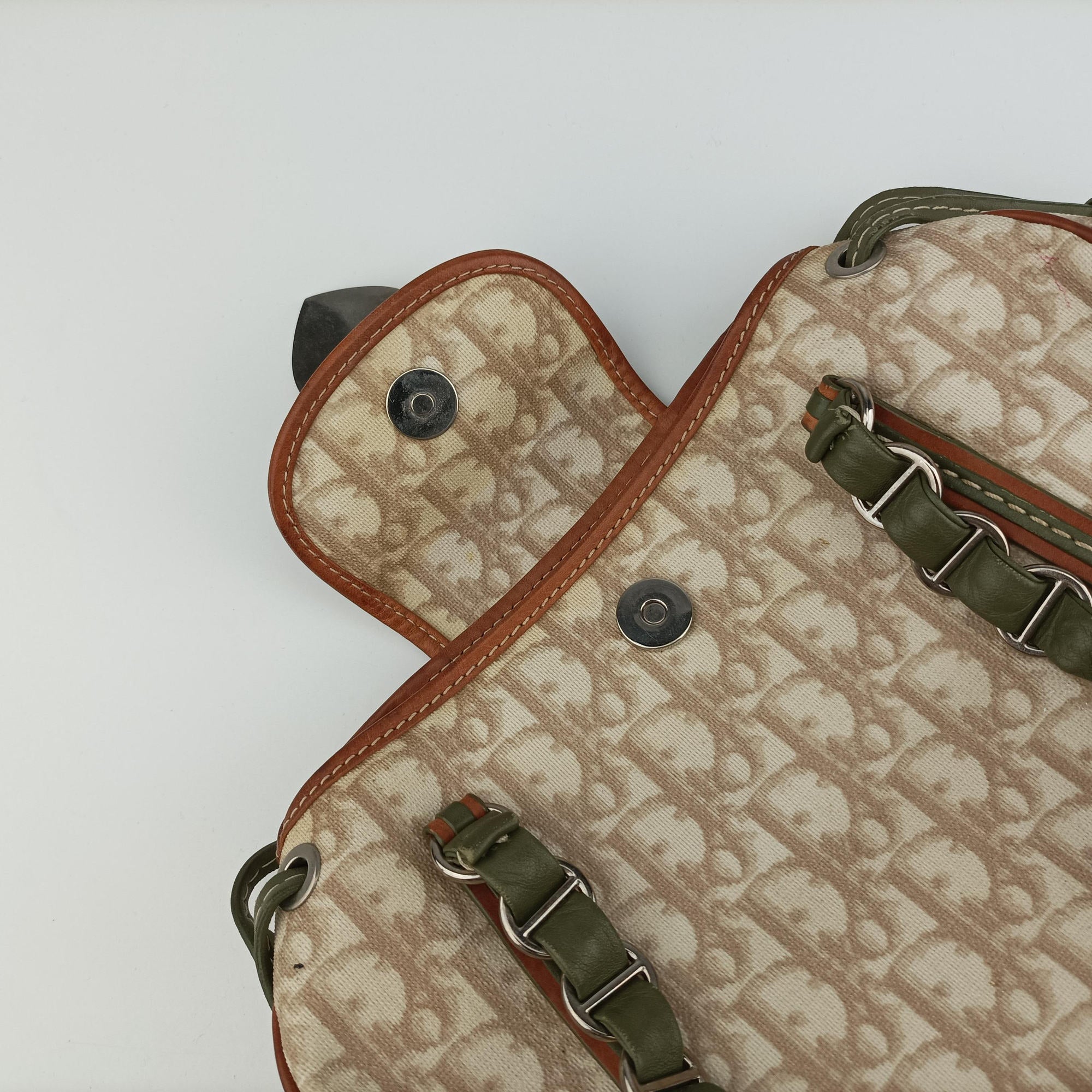 Secondhand Christian Dior Romantique Trotter Beige x White x Greenx Brown PVC Coated Canvas x leather  shoulderbag | stylenewstar