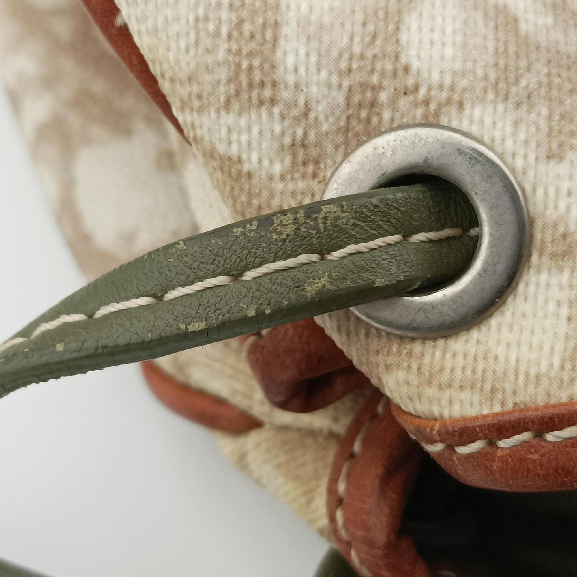 Secondhand Christian Dior Romantique Trotter Beige x White x Greenx Brown PVC Coated Canvas x leather  shoulderbag | stylenewstar