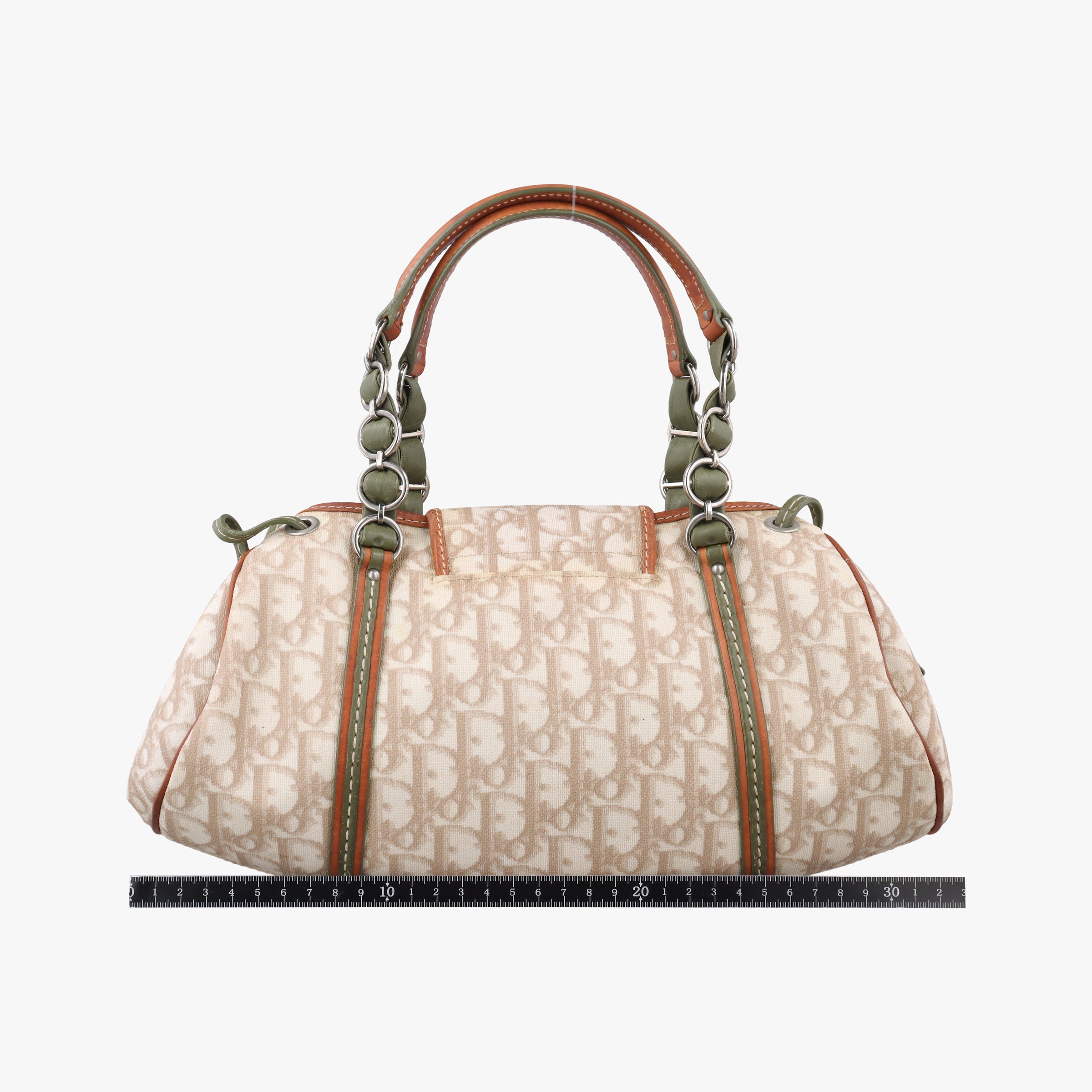 Secondhand Christian Dior Romantique Trotter Beige x White x Greenx Brown PVC Coated Canvas x leather  shoulderbag | stylenewstar