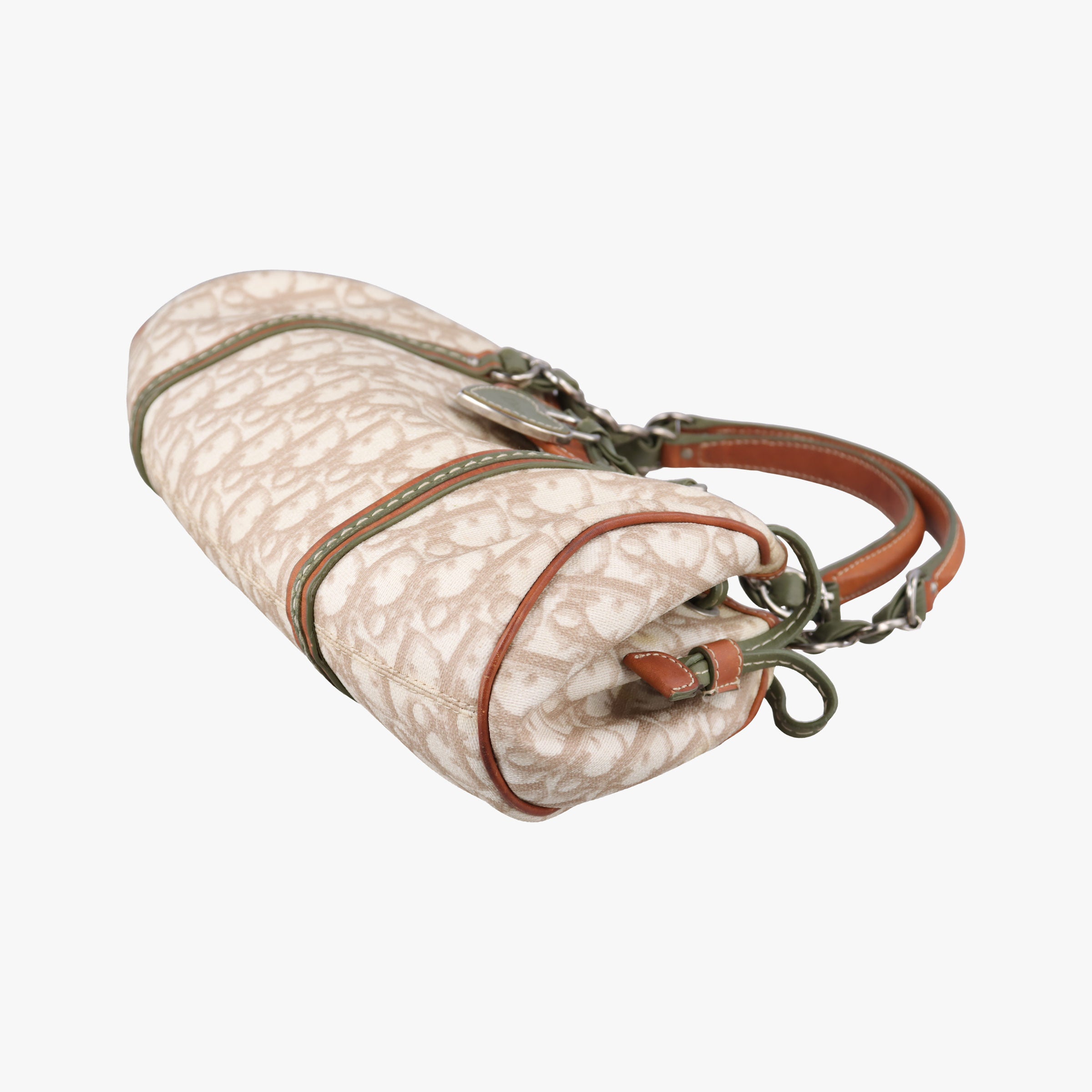 Secondhand Christian Dior Romantique Trotter Beige x White x Greenx Brown PVC Coated Canvas x leather  shoulderbag | stylenewstar