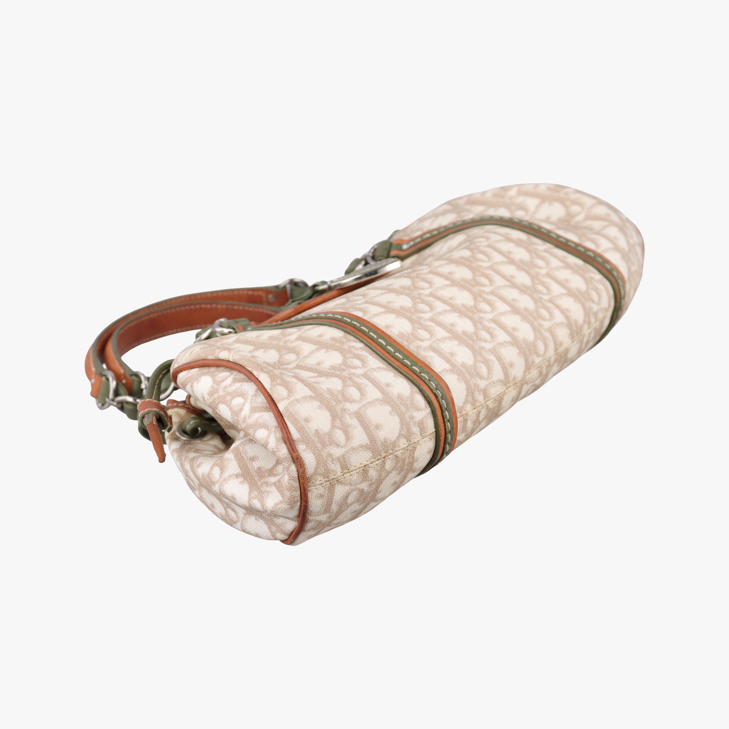 Secondhand Christian Dior Romantique Trotter Beige x White x Greenx Brown PVC Coated Canvas x leather  shoulderbag | stylenewstar