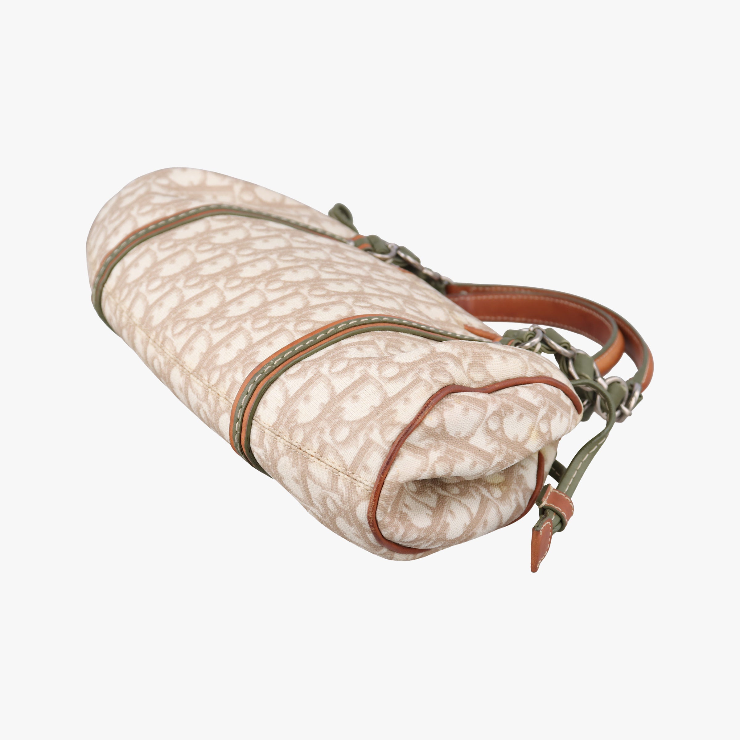 Secondhand Christian Dior Romantique Trotter Beige x White x Greenx Brown PVC Coated Canvas x leather  shoulderbag | stylenewstar