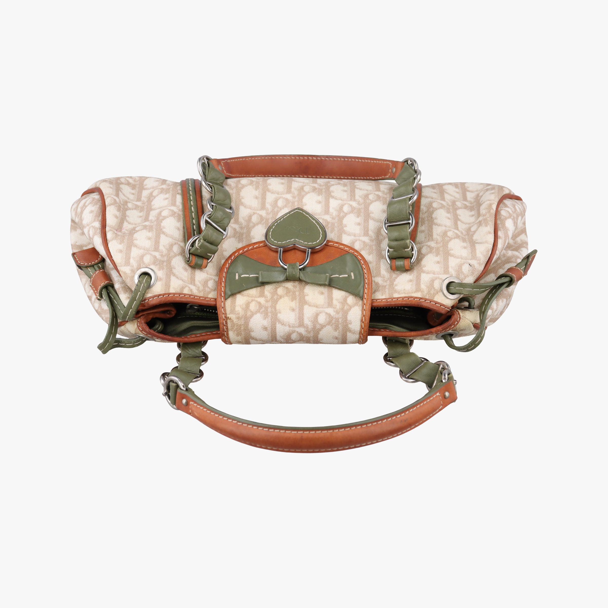 Secondhand Christian Dior Romantique Trotter Beige x White x Greenx Brown PVC Coated Canvas x leather  shoulderbag | stylenewstar