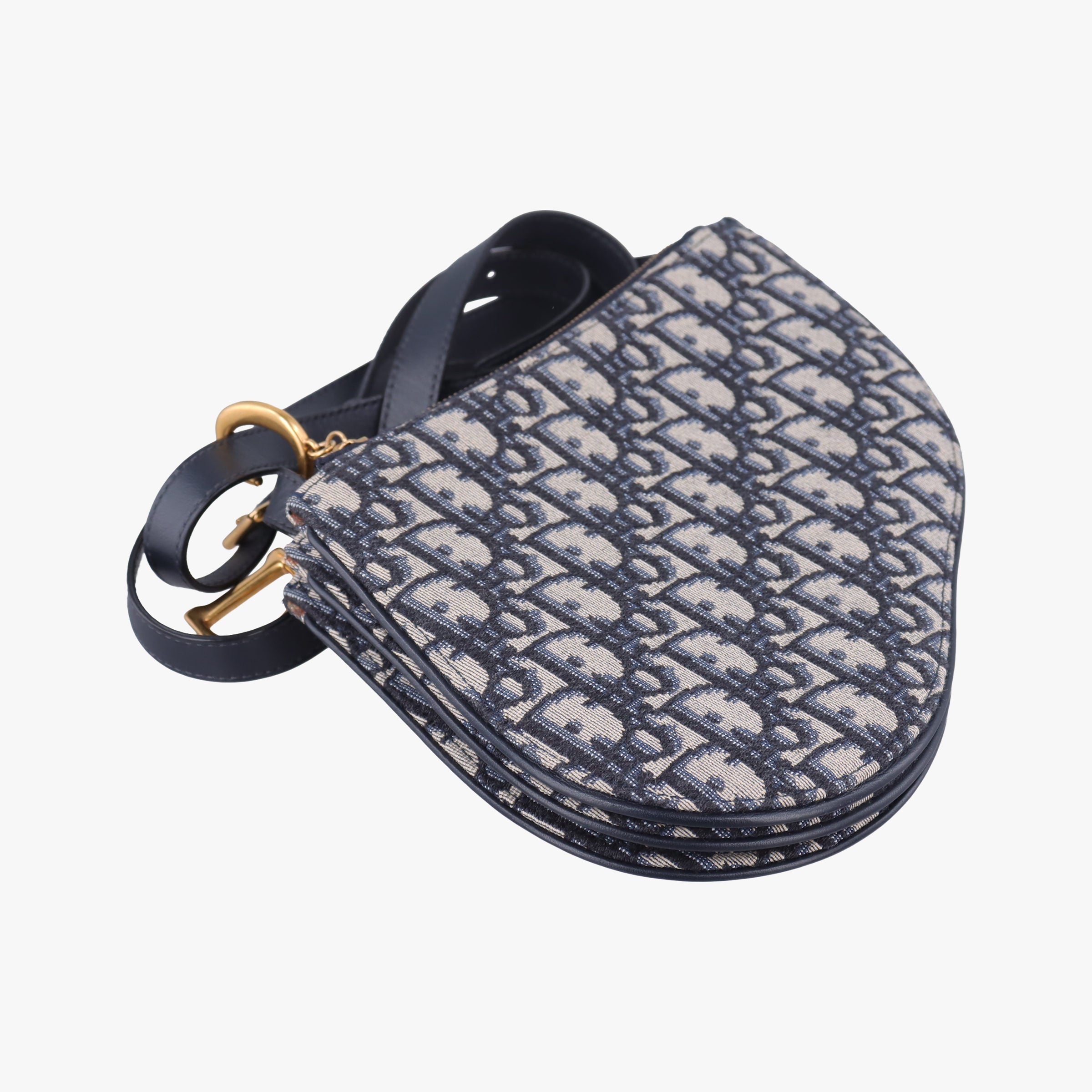 Pre-owned Christian Dior Saddle Navy Jacquard  shoulderbag | stylenewstar