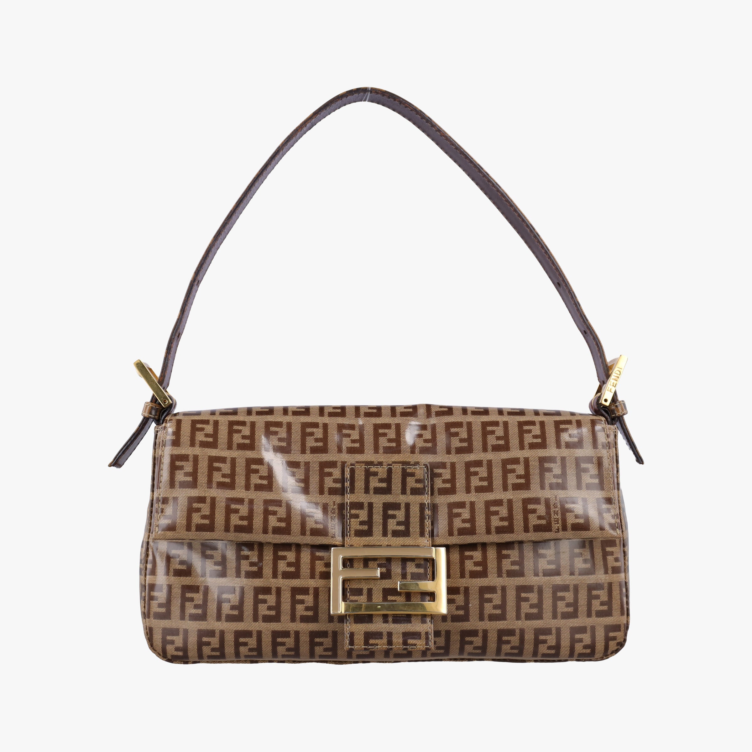 Pre-owned Fendi Baguette Brown PVC coated canvas 26424 shoulderbag | stylenewstar