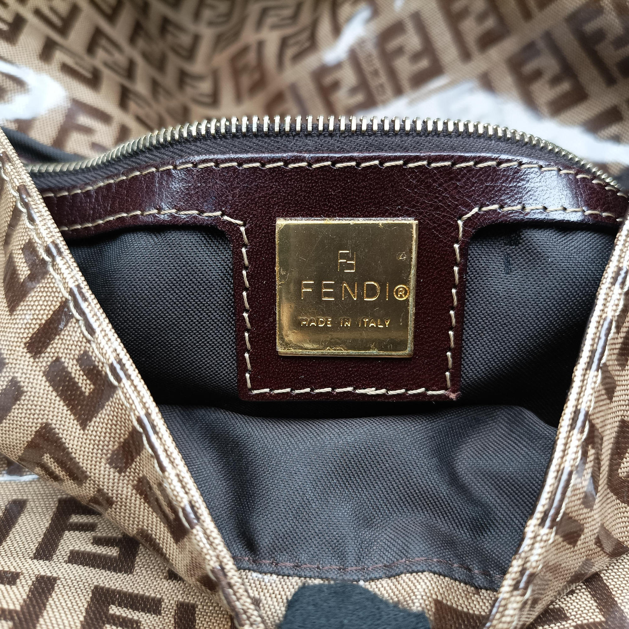 Pre-owned Fendi Baguette Brown PVC coated canvas 26424 shoulderbag | stylenewstar