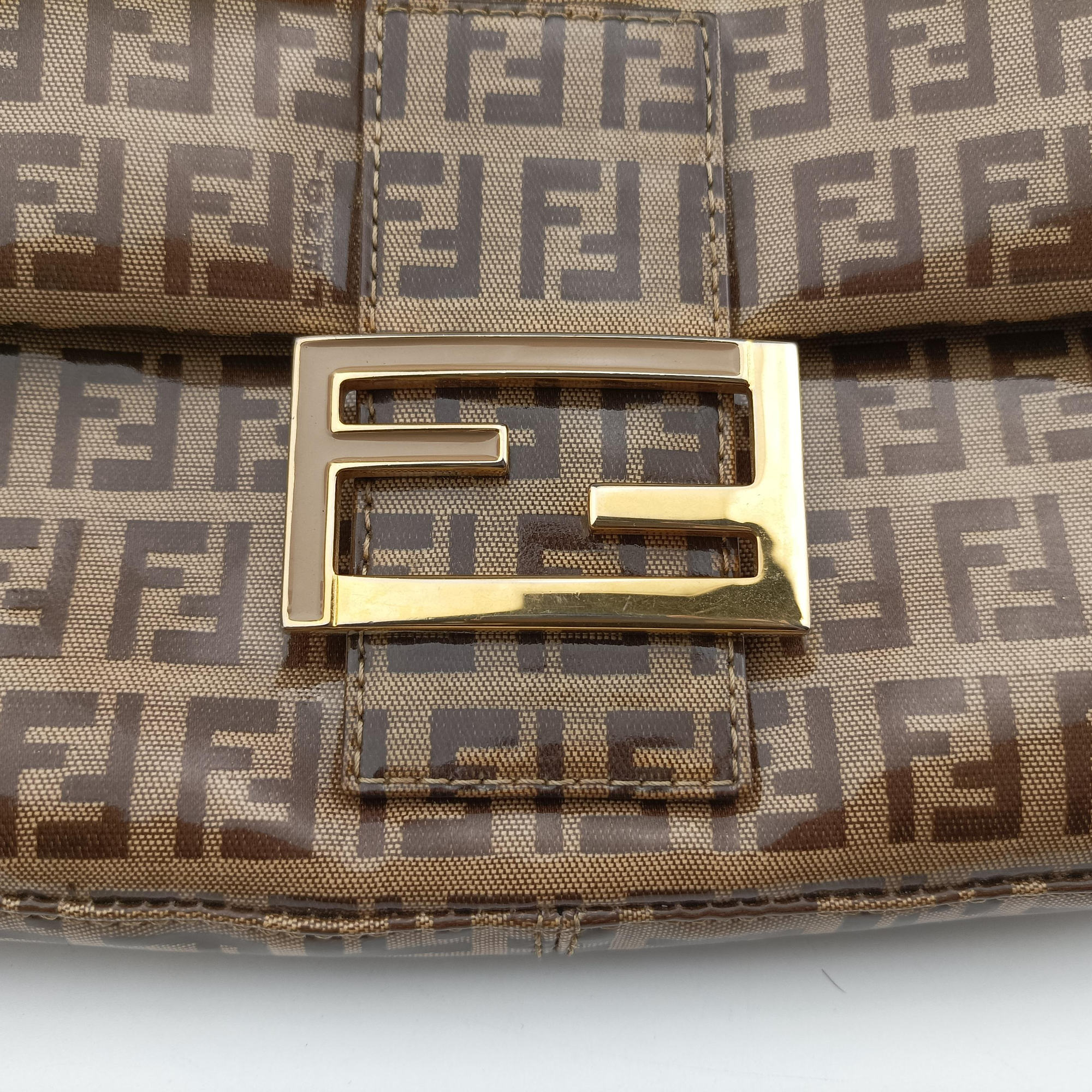 Pre-owned Fendi Baguette Brown PVC coated canvas 26424 shoulderbag | stylenewstar