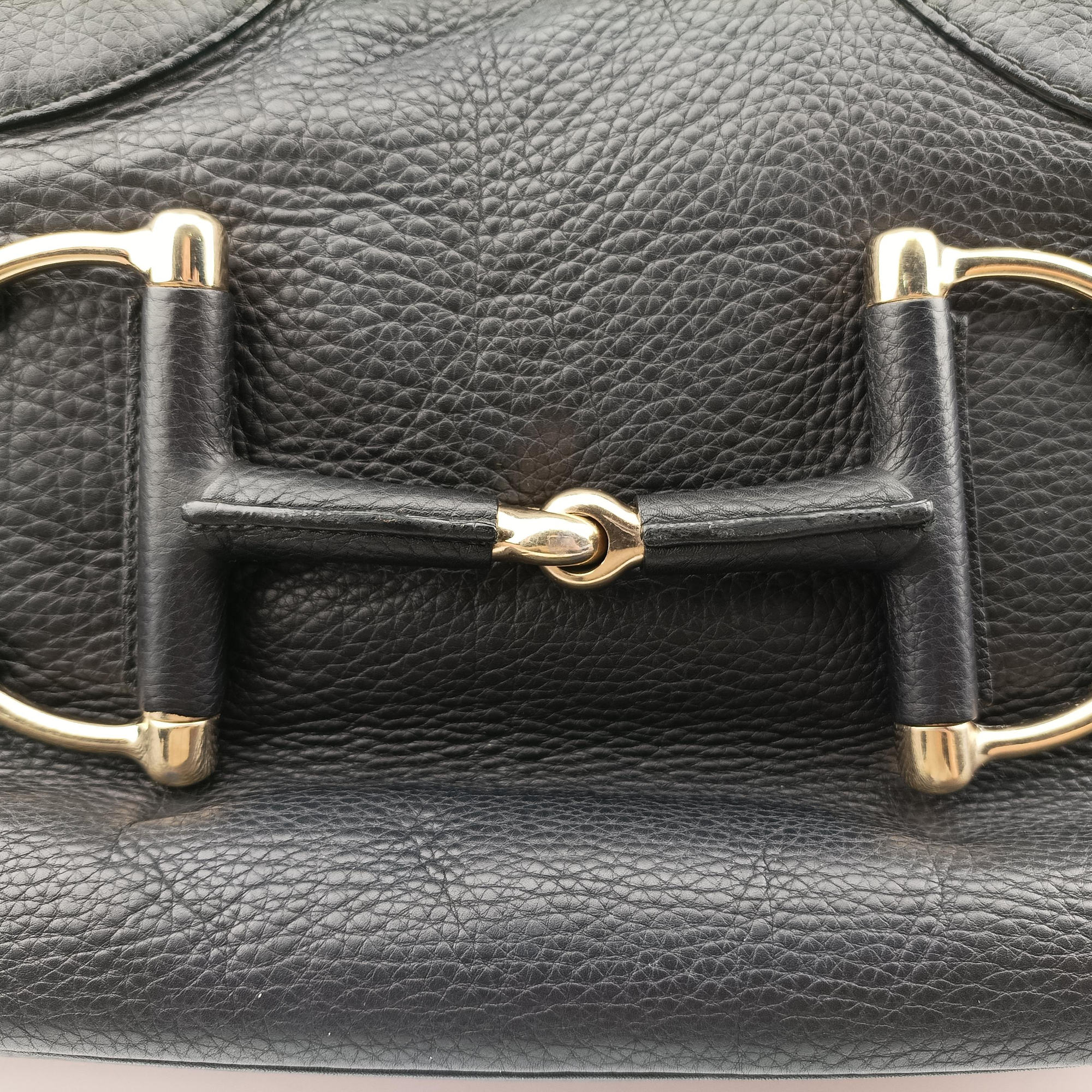 Pre-owned Gucci Heritage Horsebit Hobo Black Leather 247604 shoulderbag | stylenewstar