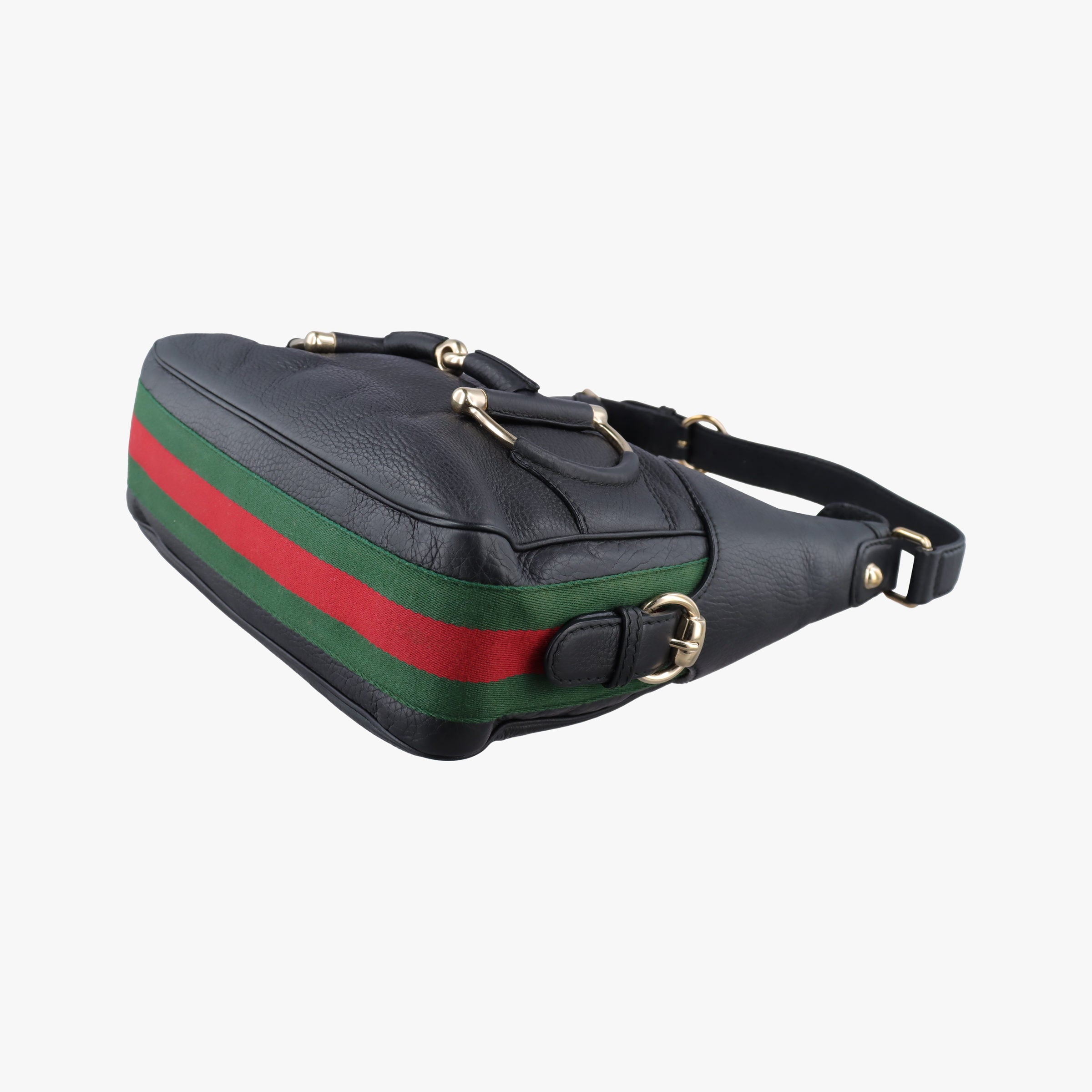 Pre-owned Gucci Heritage Horsebit Hobo Black Leather 247604 shoulderbag | stylenewstar