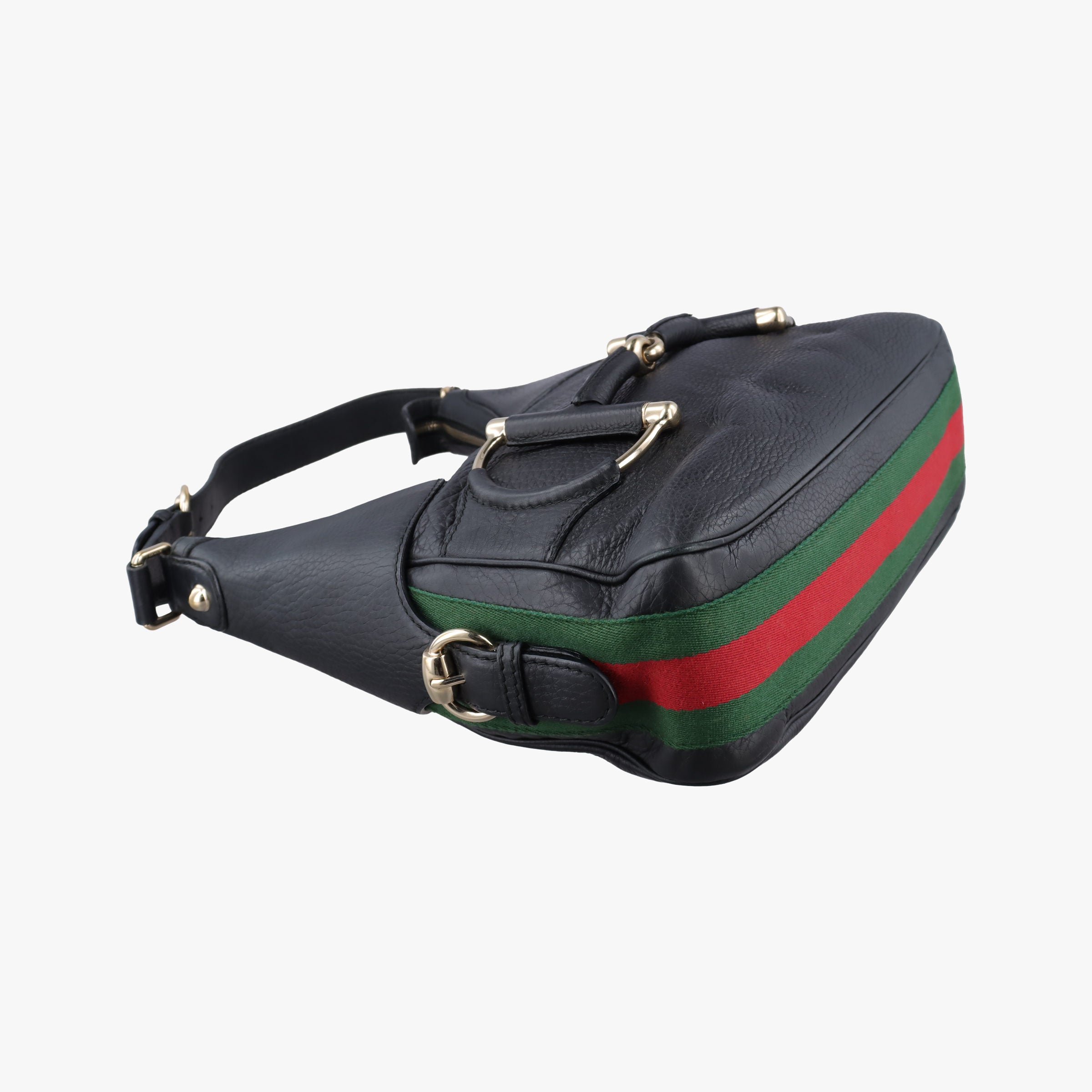 Pre-owned Gucci Heritage Horsebit Hobo Black Leather 247604 shoulderbag | stylenewstar