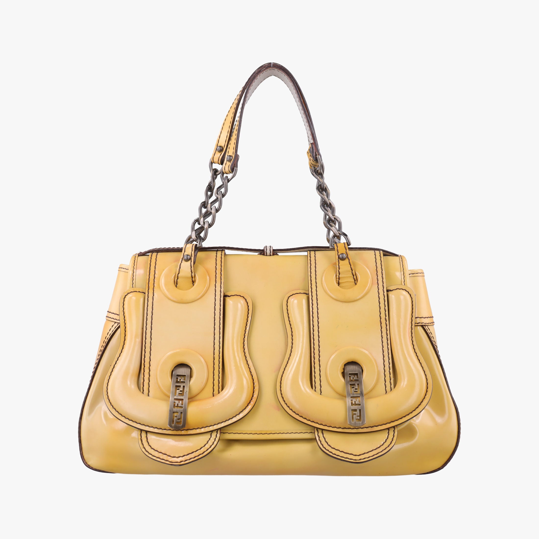 Pre-owned Fendi B Bag Yellow Patent Leather 8BN165 shoulderbag | stylenewstar