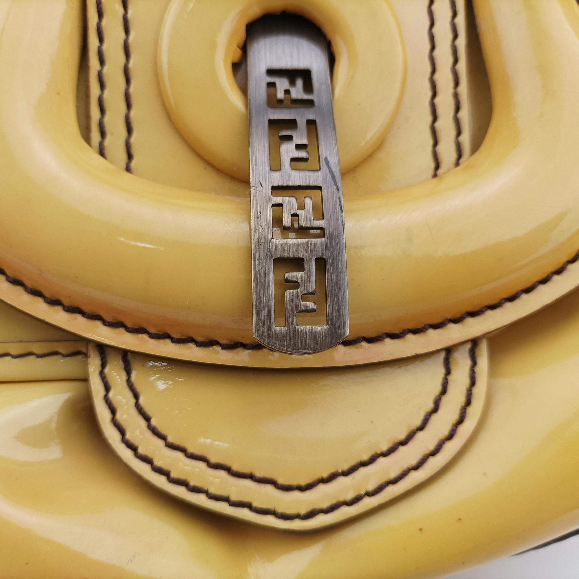 Pre-owned Fendi B Bag Yellow Patent Leather 8BN165 shoulderbag | stylenewstar