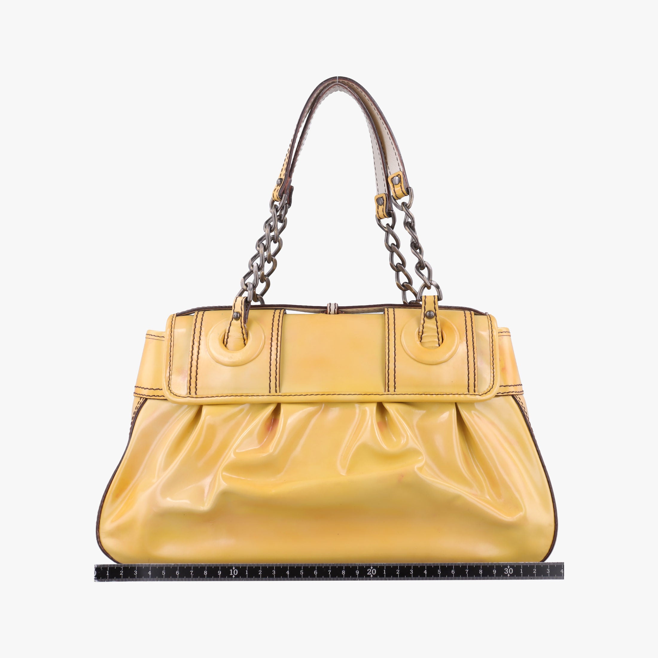 Pre-owned Fendi B Bag Yellow Patent Leather 8BN165 shoulderbag | stylenewstar