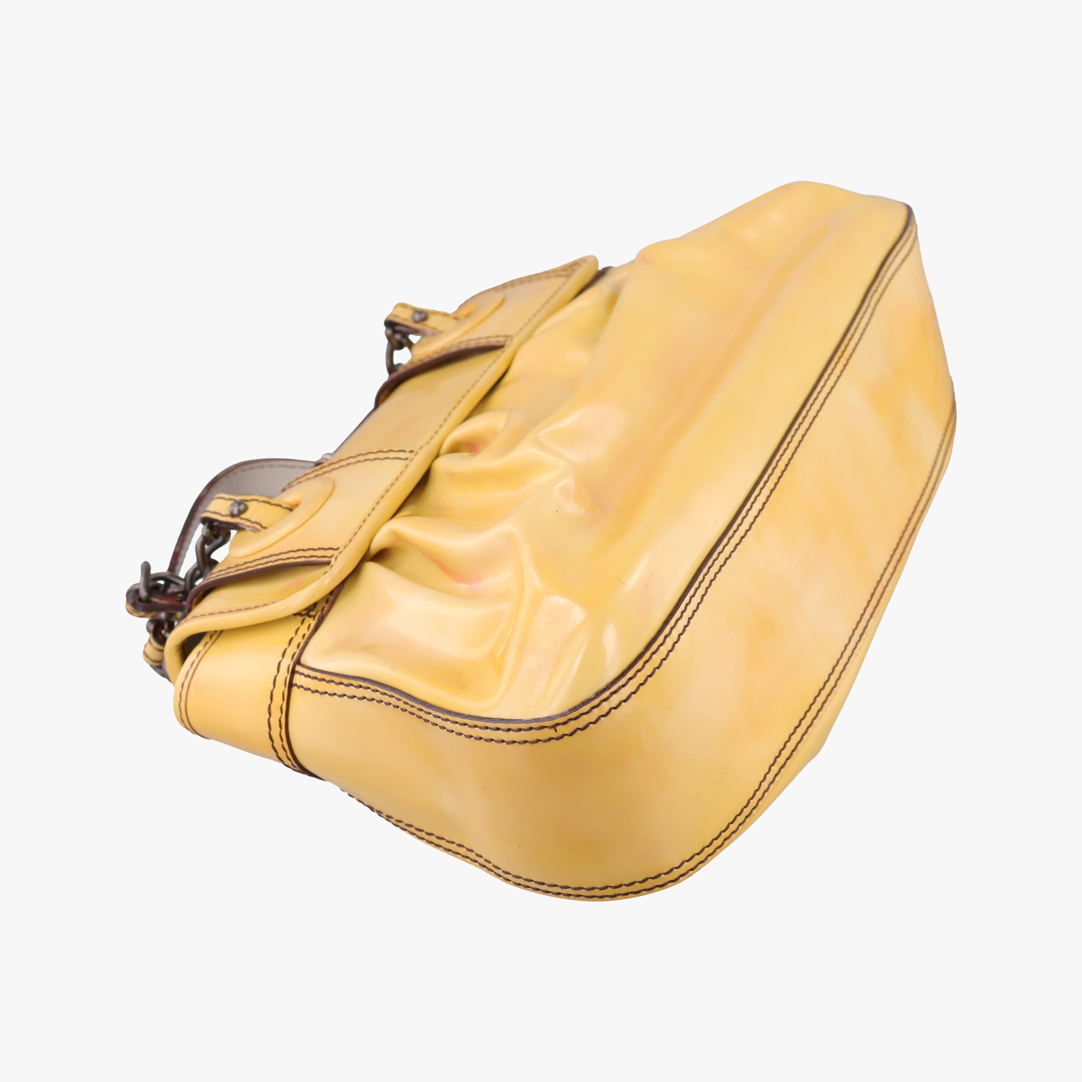 Pre-owned Fendi B Bag Yellow Patent Leather 8BN165 shoulderbag | stylenewstar