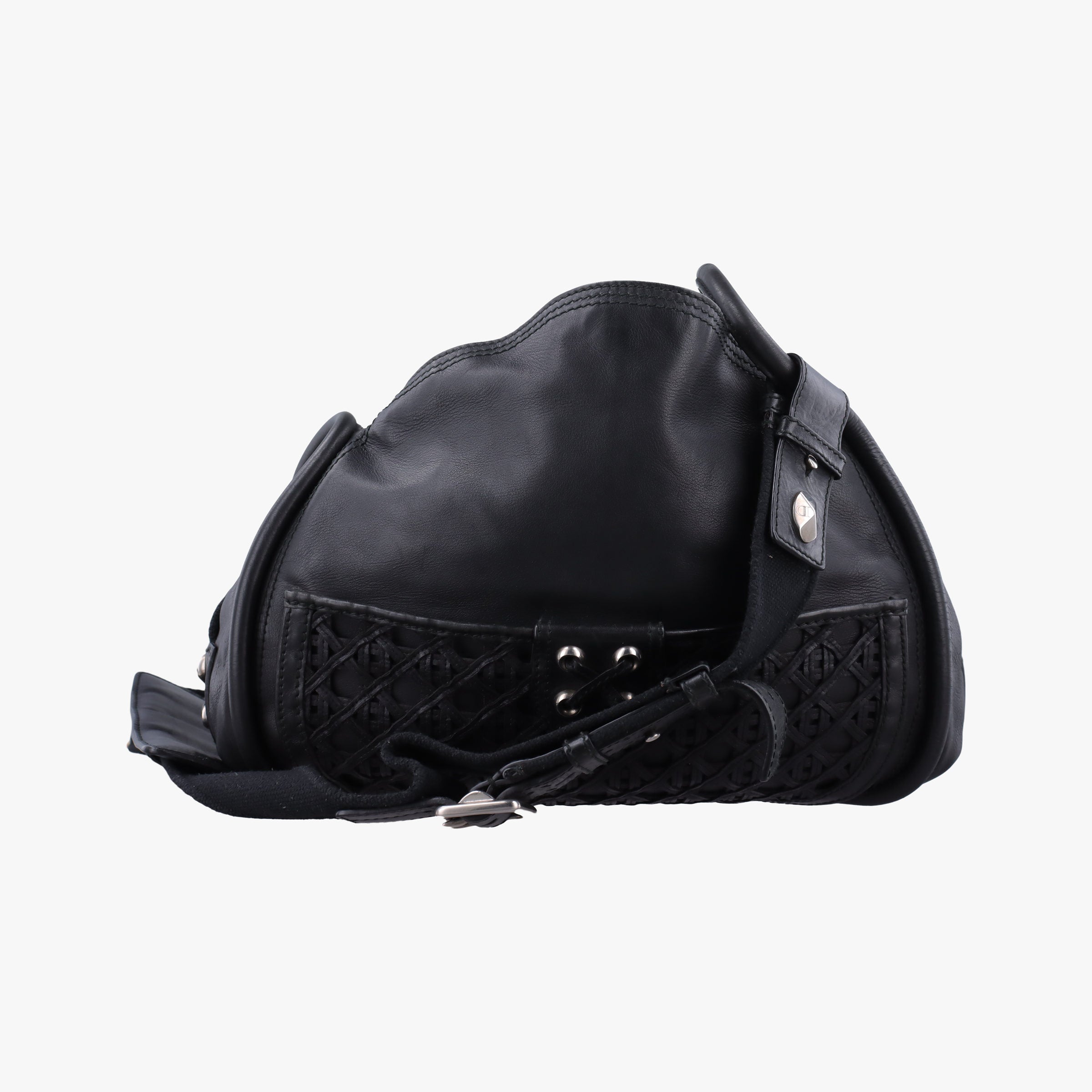 Pre-owned Christian Dior Lattice Messenger Black leather  shoulderbag | stylenewstar