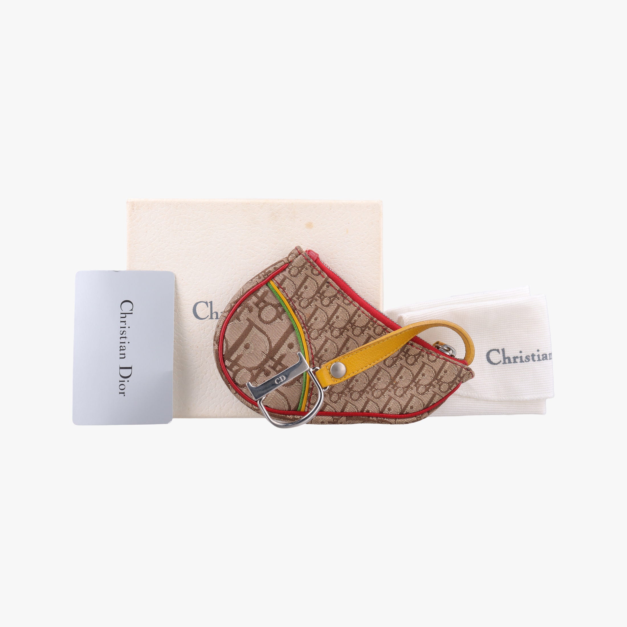 Secondhand Christian Dior rasta coin pouch beige×Red×Multicolor Jacquard×Leather  others | stylenewstar