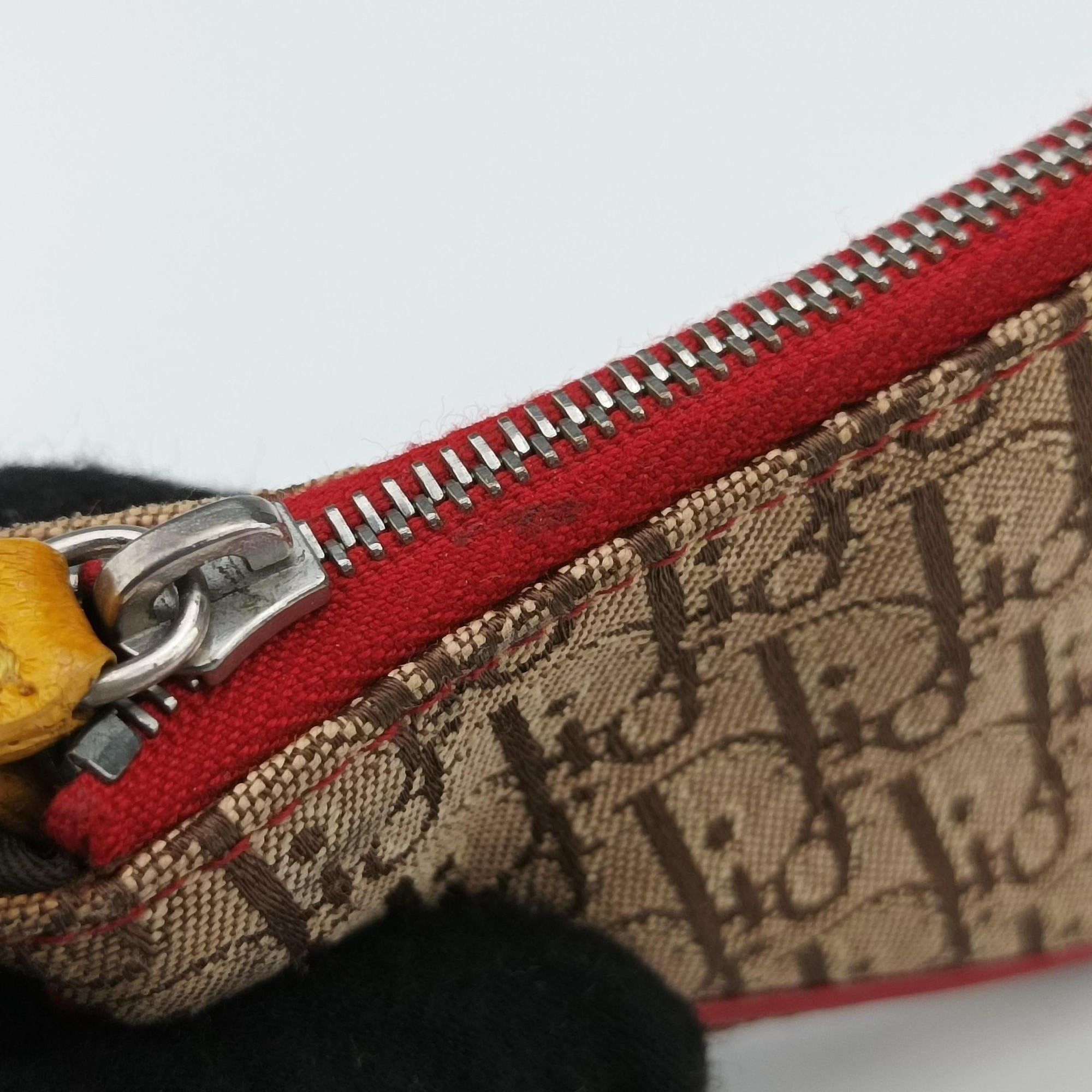 Secondhand Christian Dior rasta coin pouch beige×Red×Multicolor Jacquard×Leather  others | stylenewstar