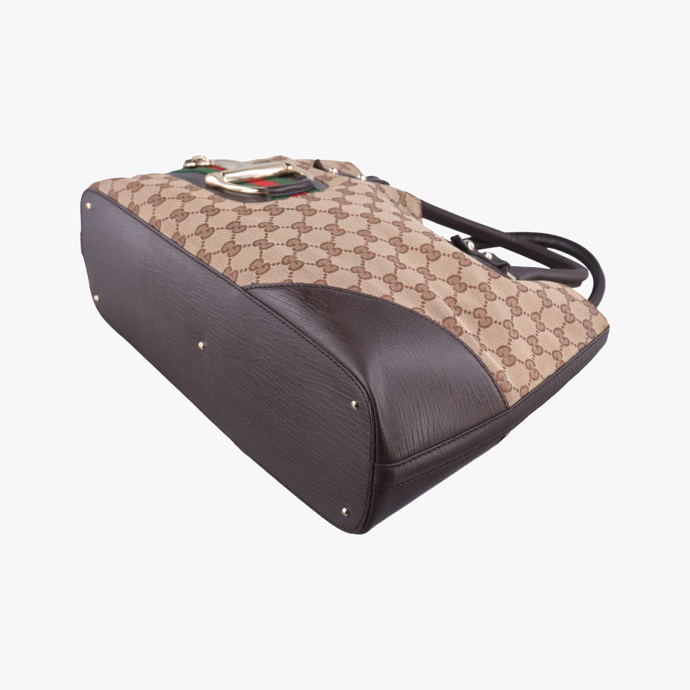 Pre-owned Gucci Horsebit Hasler beige×Brown canvas×leather 137385 handbag | stylenewstar