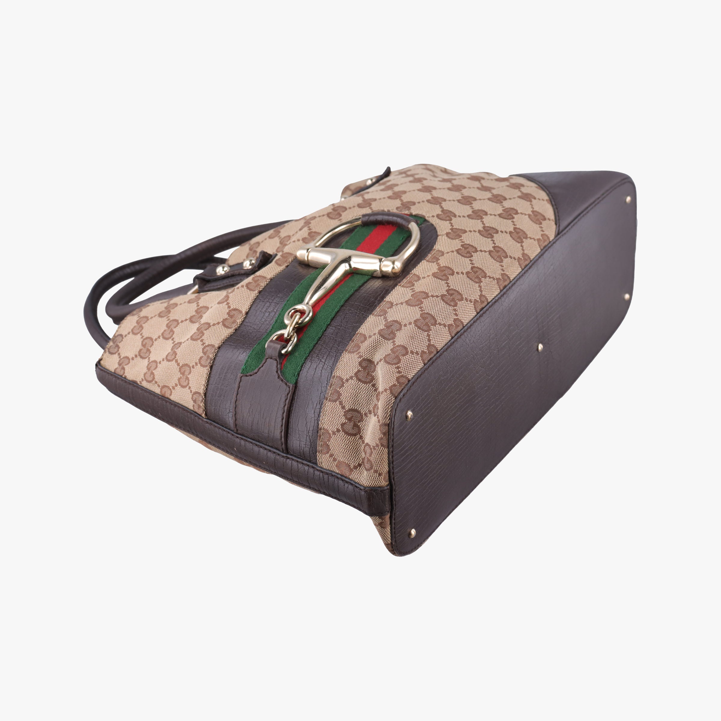 Pre-owned Gucci Horsebit Hasler beige×Brown canvas×leather 137385 handbag | stylenewstar