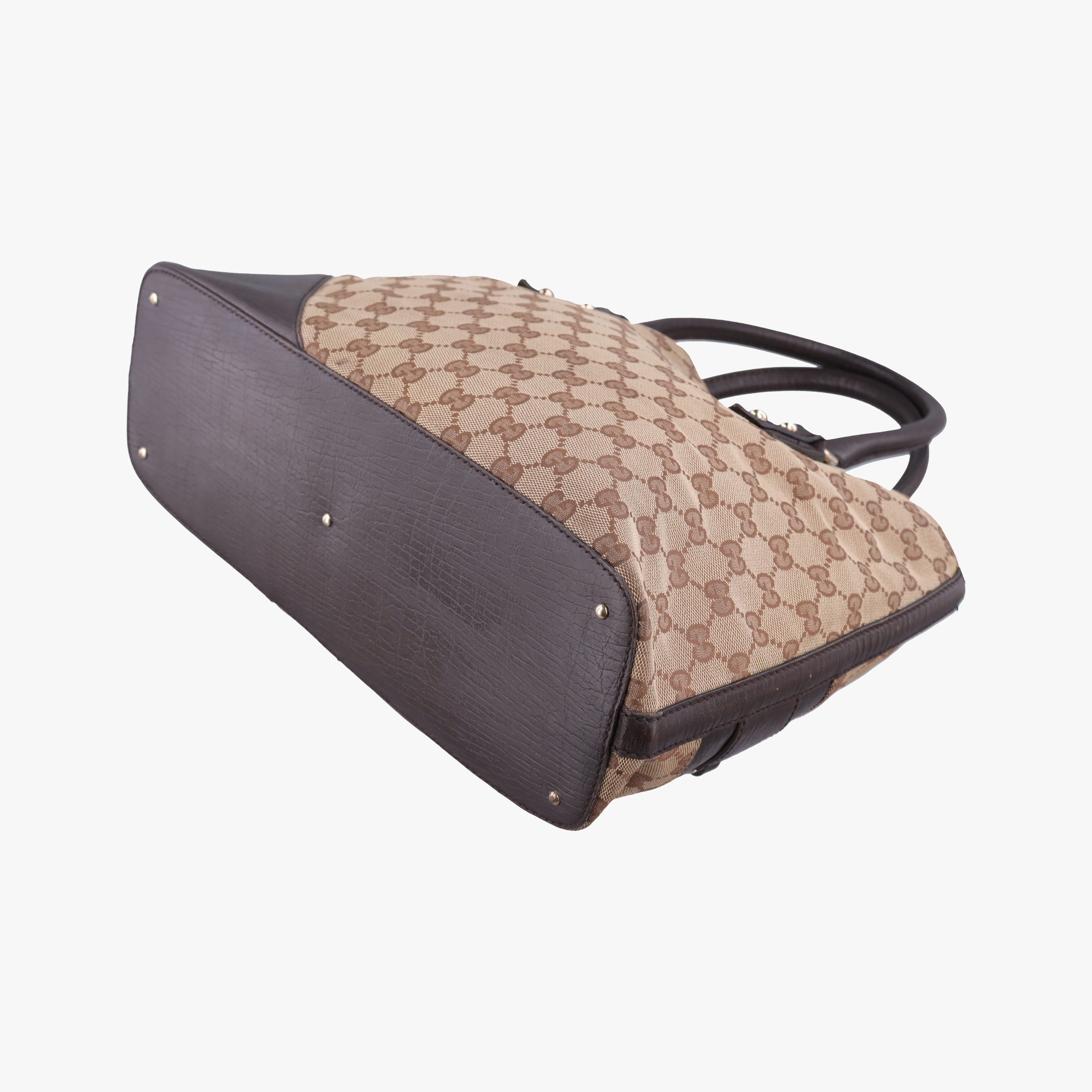 Pre-owned Gucci Horsebit Hasler beige×Brown canvas×leather 137385 handbag | stylenewstar