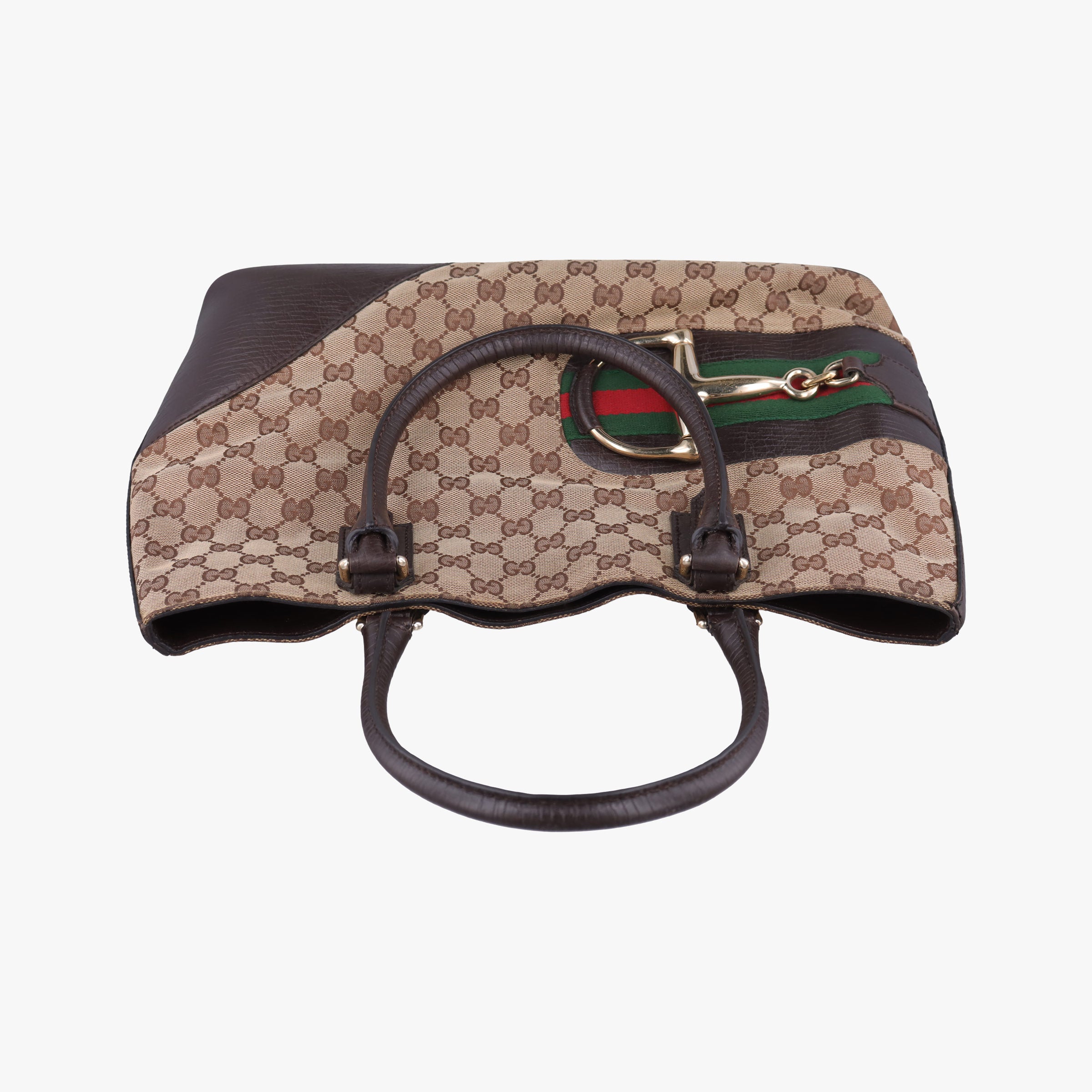 Pre-owned Gucci Horsebit Hasler beige×Brown canvas×leather 137385 handbag | stylenewstar