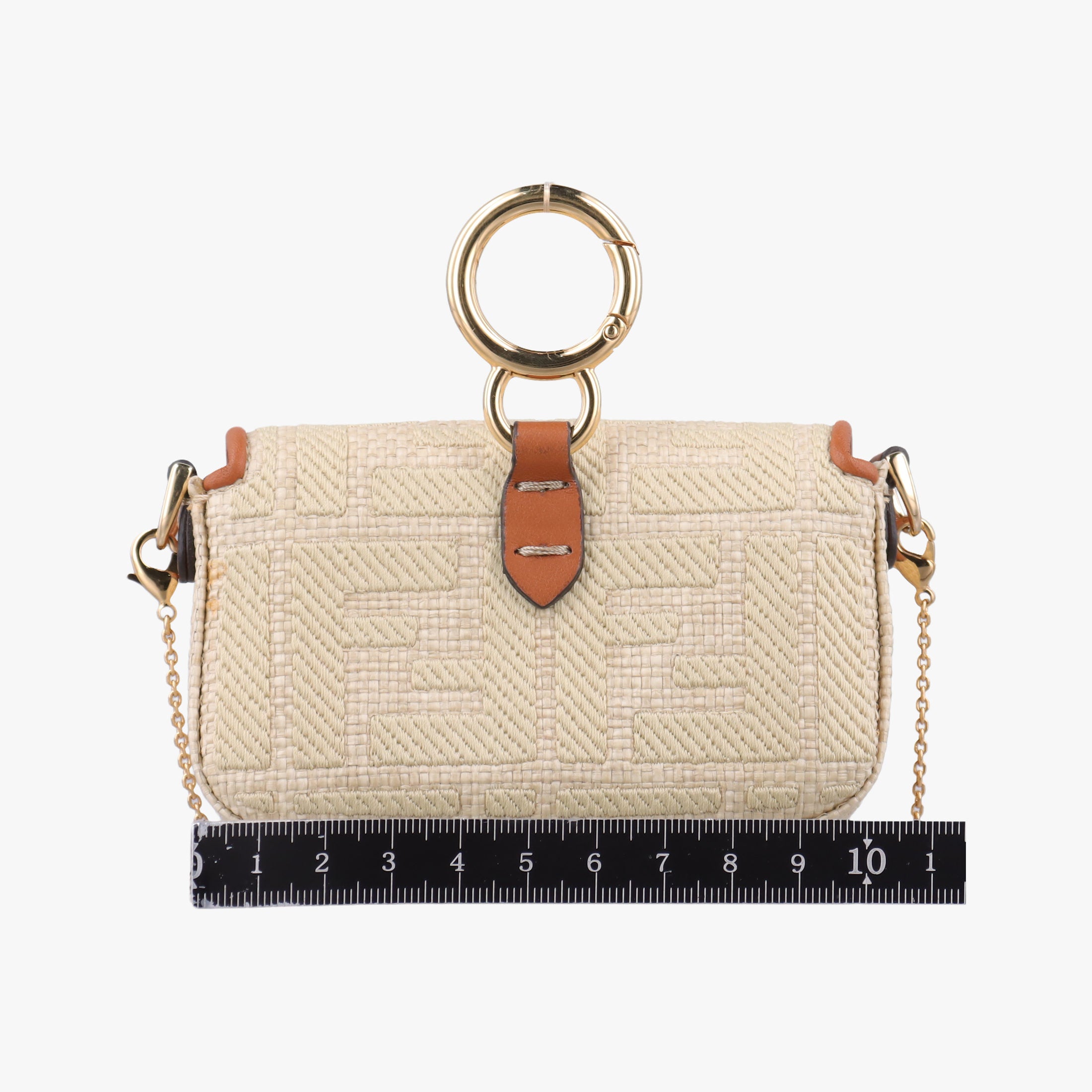 Pre-owned Fendi Nano Baguette Charm Beige fabricxstraw 7AS045 shoulderbag | stylenewstar