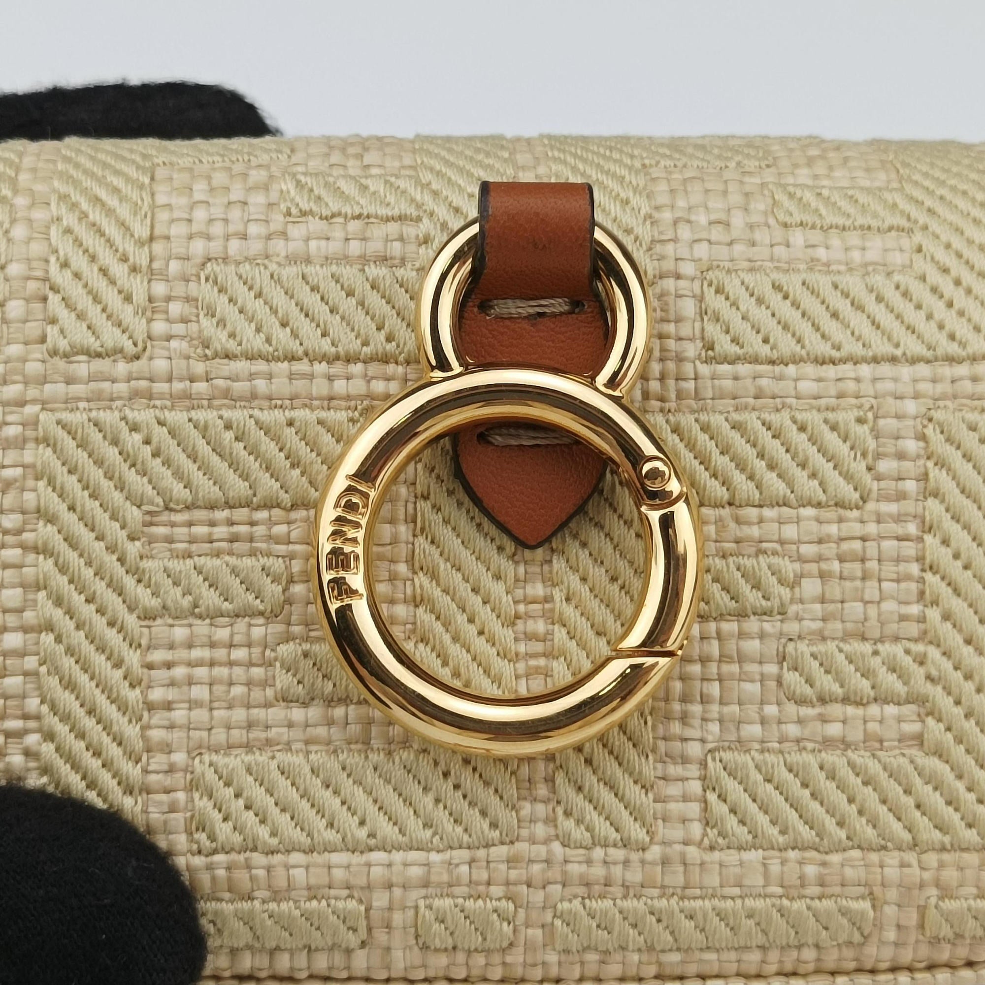 Pre-owned Fendi Nano Baguette Charm Beige fabricxstraw 7AS045 shoulderbag | stylenewstar