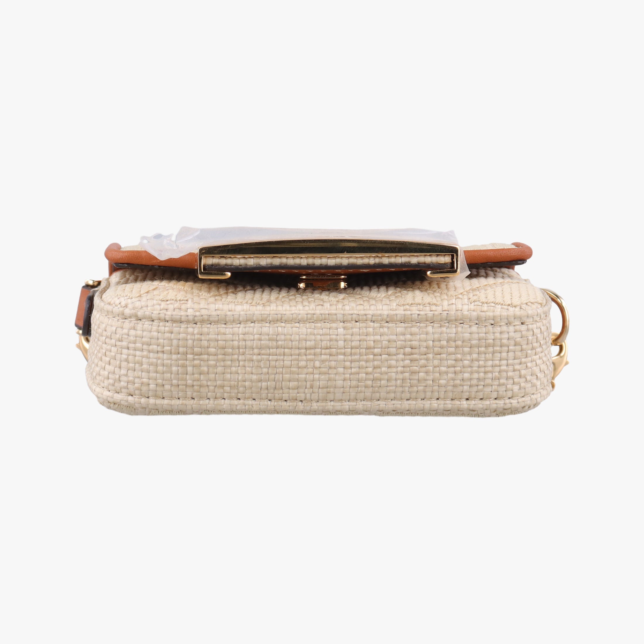 Pre-owned Fendi Nano Baguette Charm Beige fabricxstraw 7AS045 shoulderbag | stylenewstar