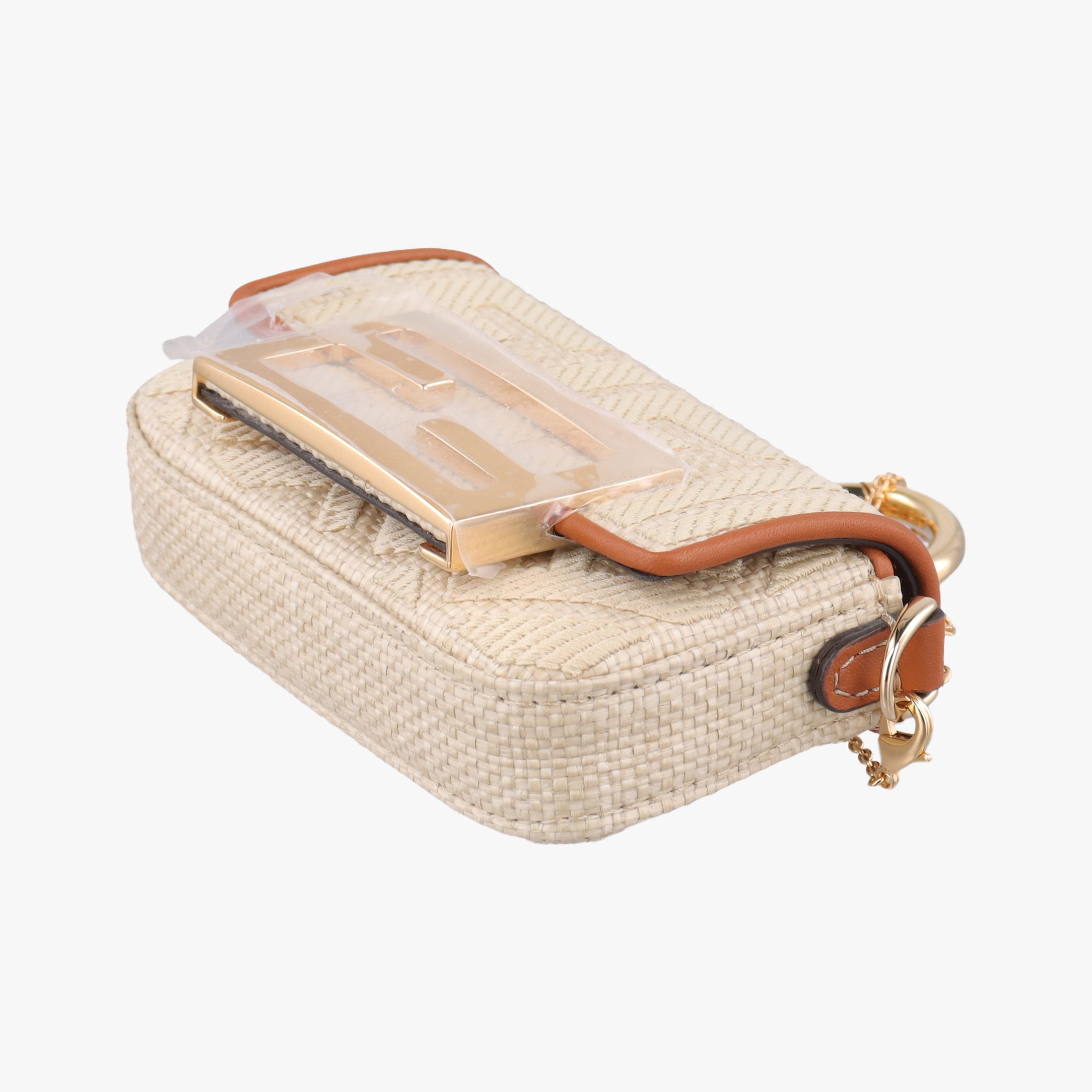 Pre-owned Fendi Nano Baguette Charm Beige fabricxstraw 7AS045 shoulderbag | stylenewstar