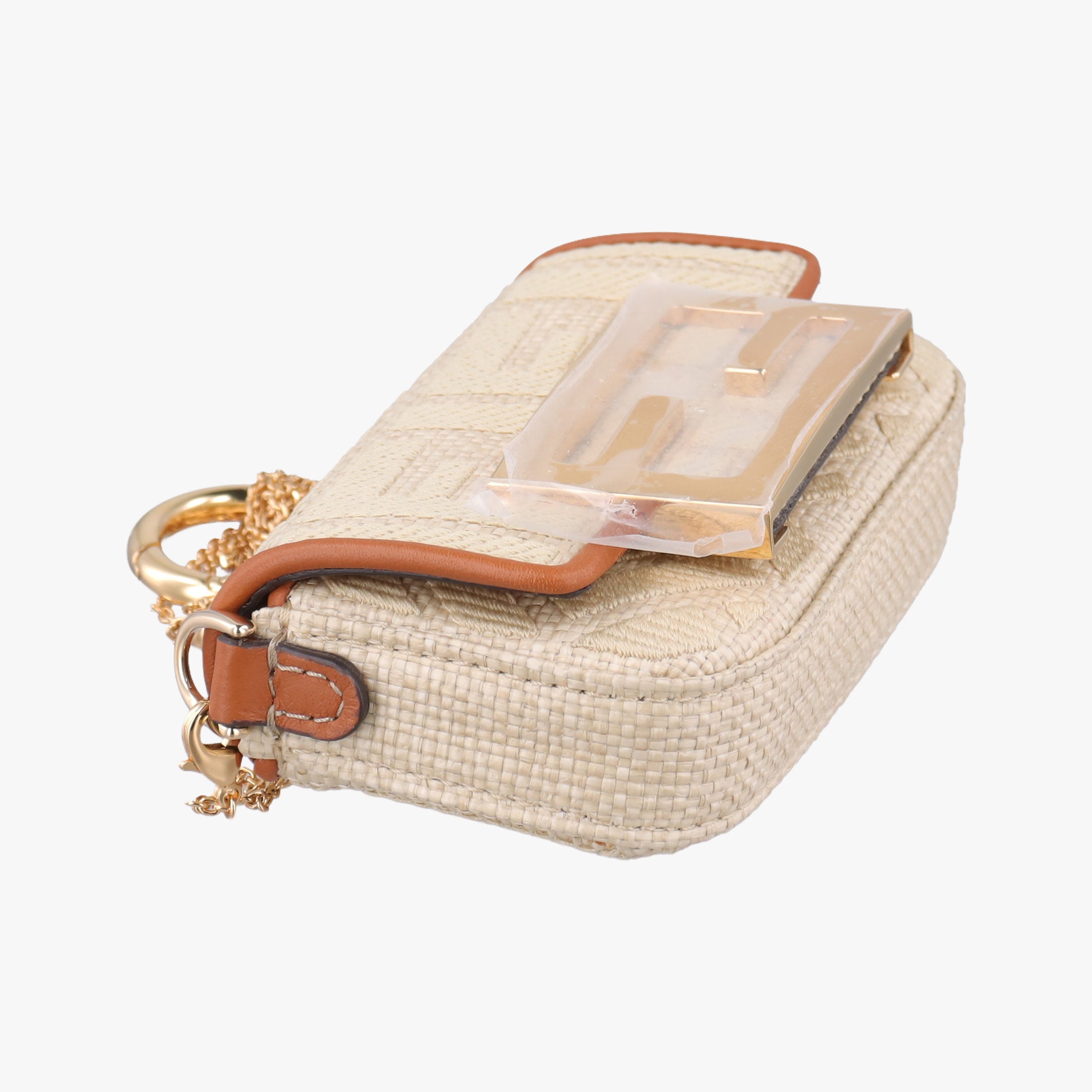 Pre-owned Fendi Nano Baguette Charm Beige fabricxstraw 7AS045 shoulderbag | stylenewstar